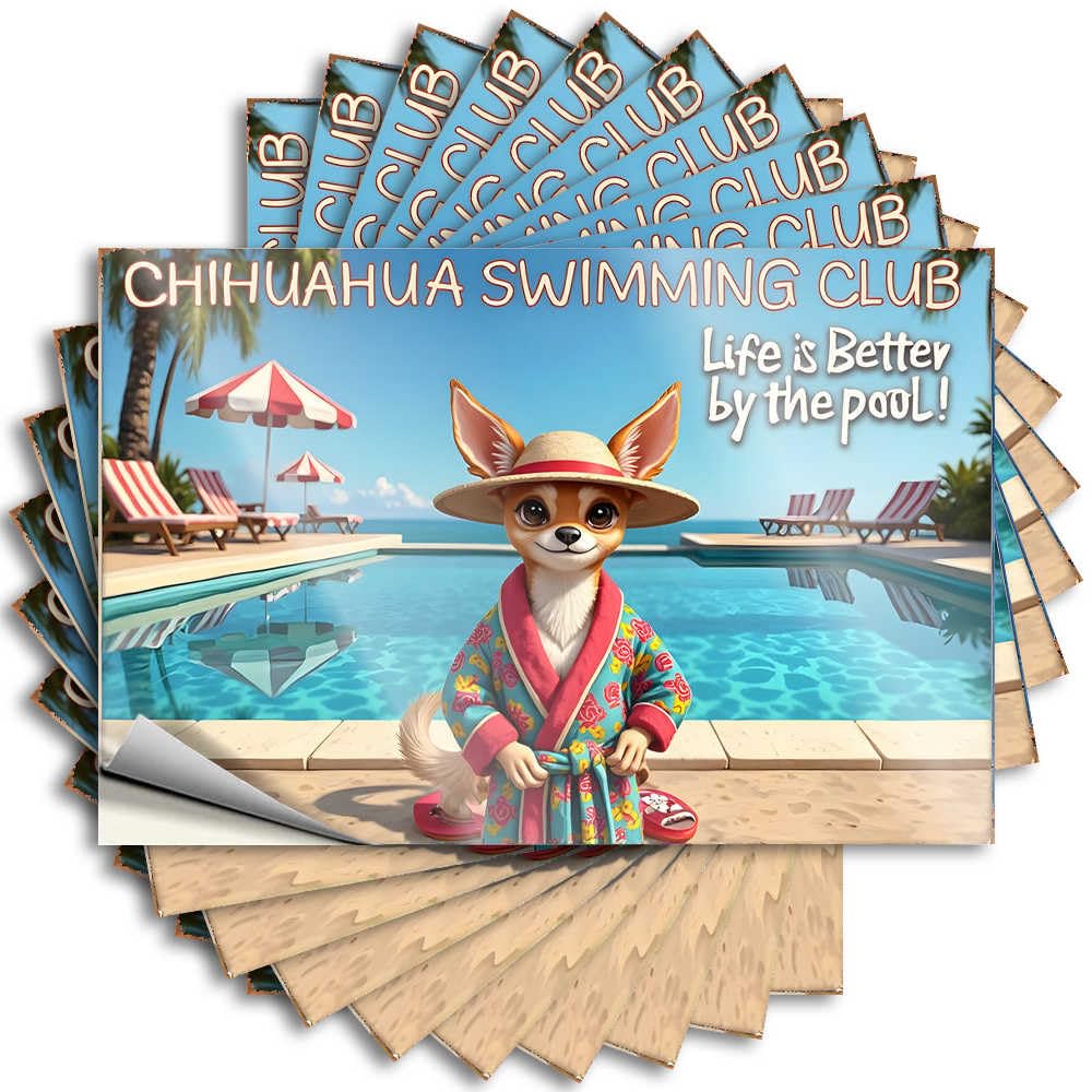 Decals Fall Door Decorations | Autumn Window Chihuahua Relaxing By The Poolside in Stylish Robe for Mom(6X9CM)