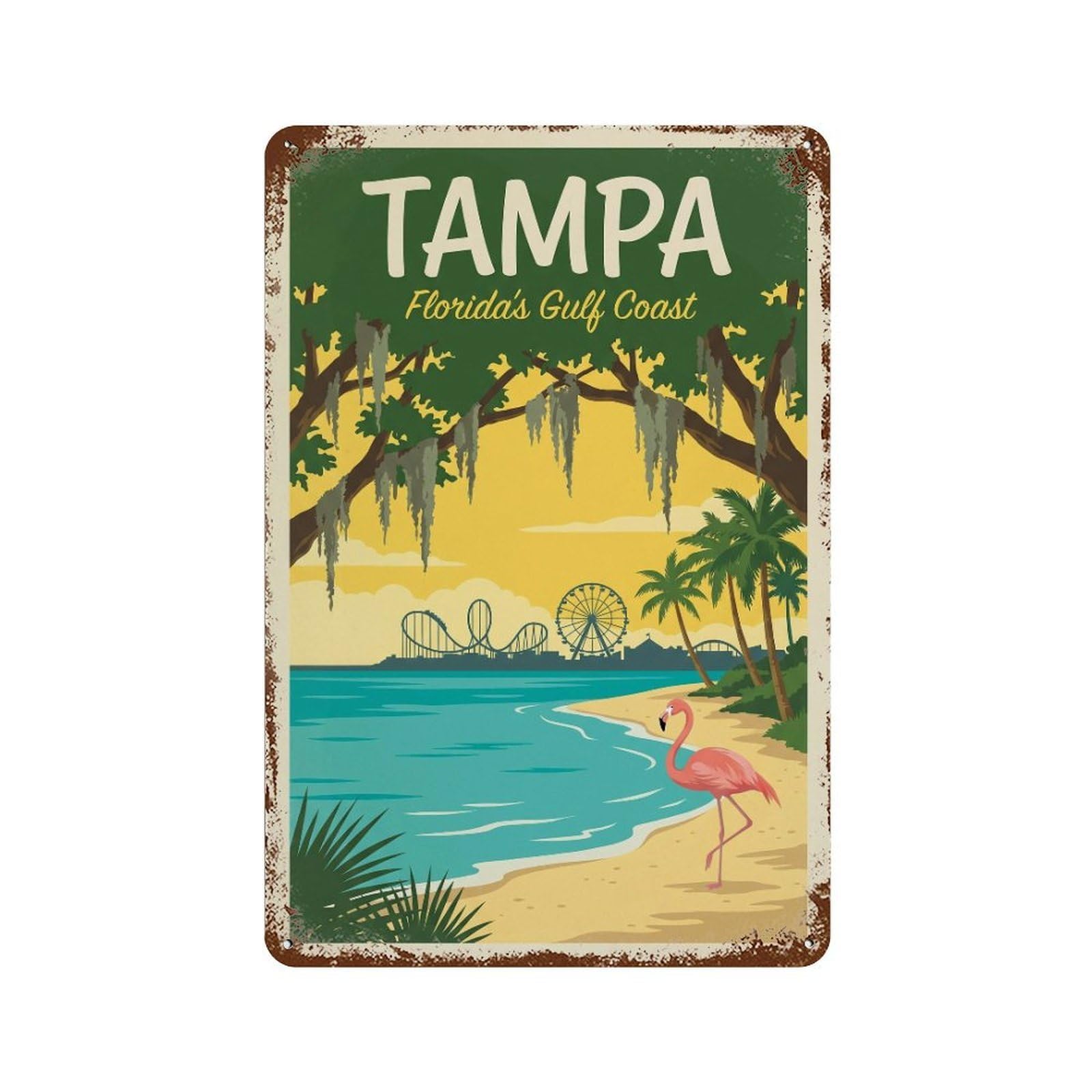 Metal Tin Sign Vintage Travel USA Tampa