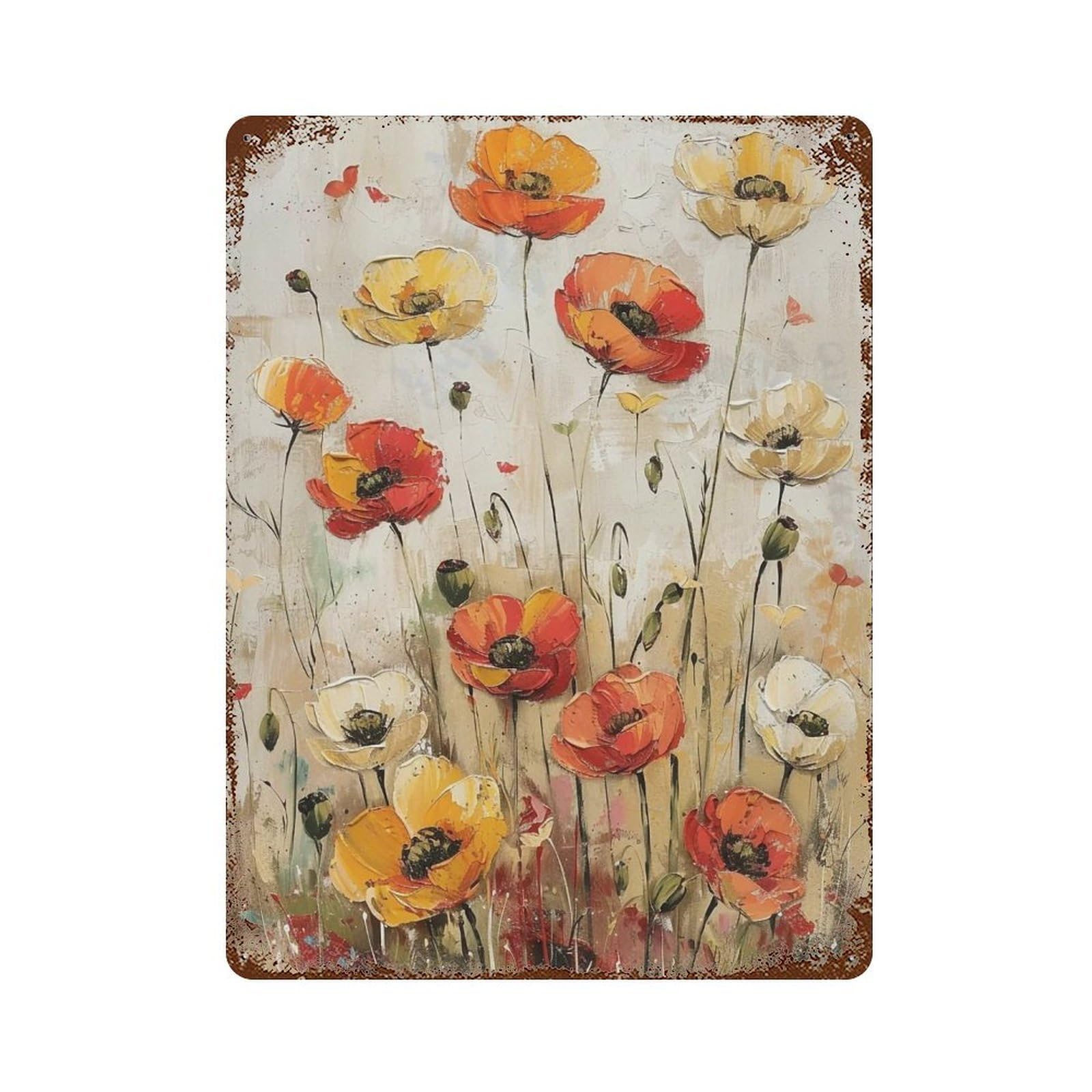 Wihyrtui Style Textured Impasto Warm Palette Poppy Overlay 04 Wall Retro Iron Metal Tin Sign Vintage Art Poster Modern Home Cofffee Club Art Bar Shop Decor 40X30cm