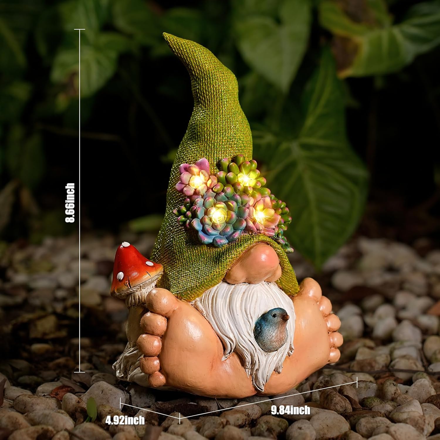 Joint Honglin Solar Turtle Garden Statue with Bunny and LED Succulent Flowers – Outdoor Lawn Decor with Lights, Cute Animal Yard Ornament for Patio, Pathway, or Garden Gift (Gnome)