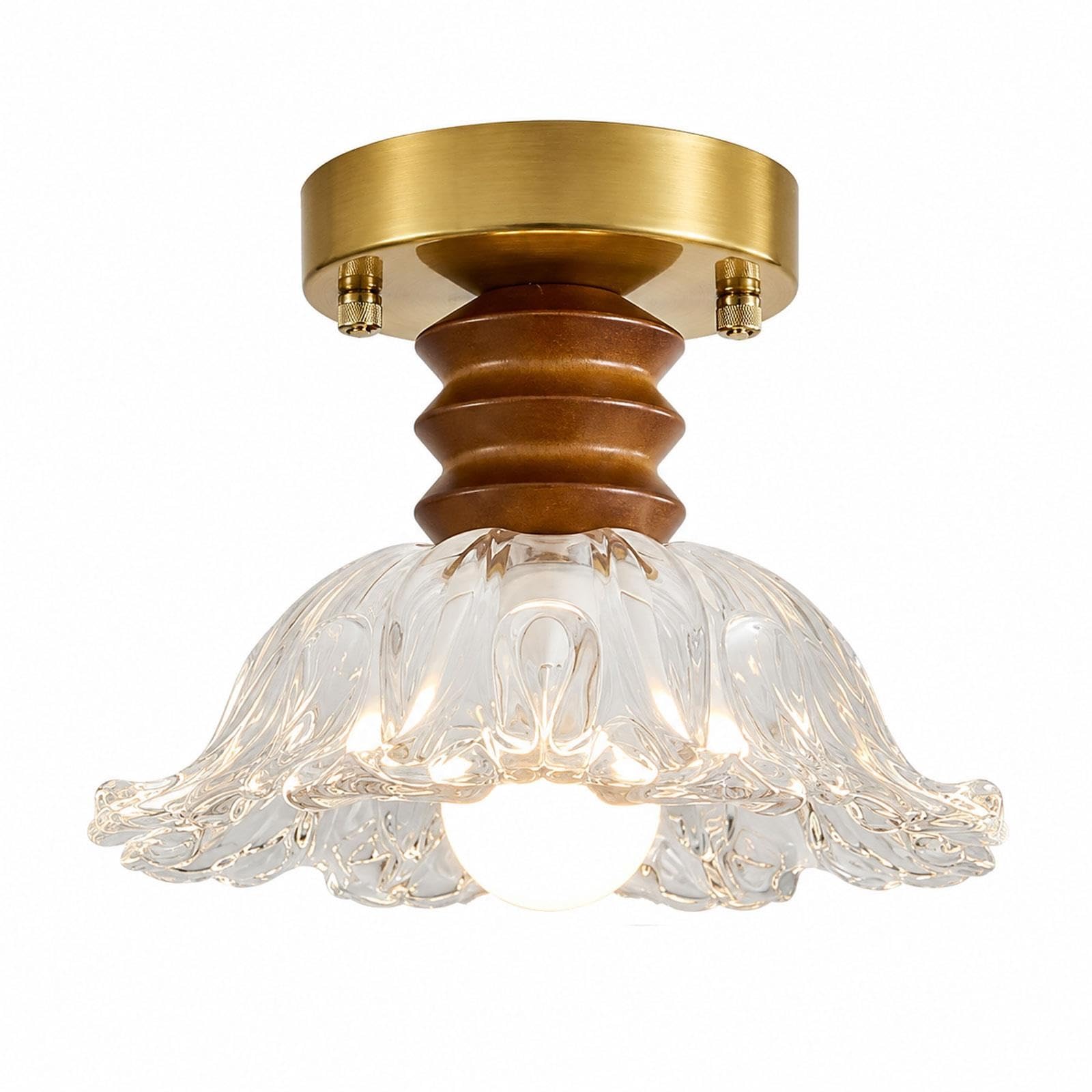 Przezroczysta szklana lampa sufitowa kwiat, półwpuszczana midcentury