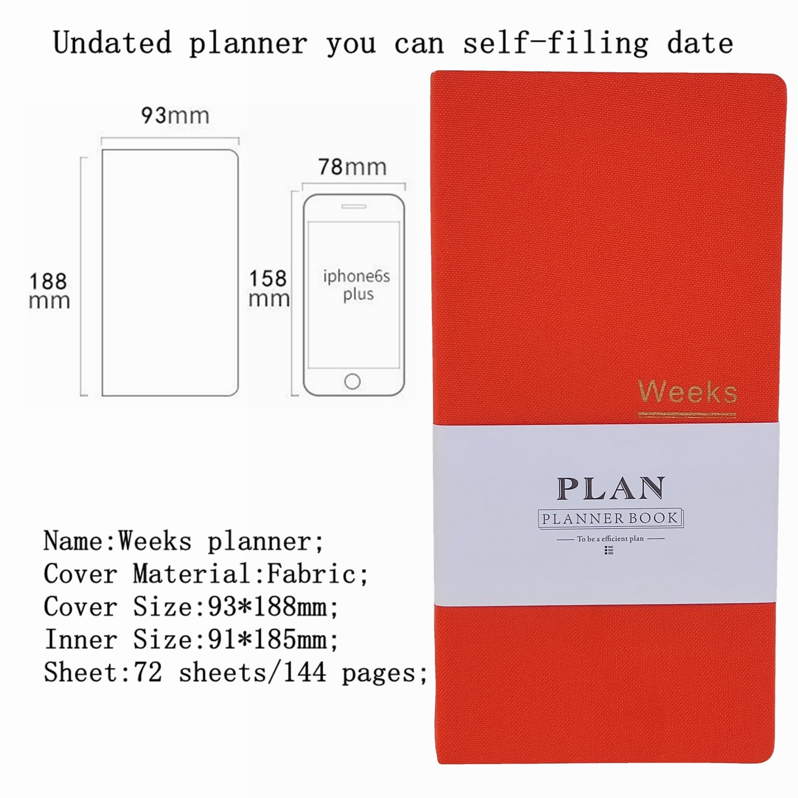 Pocket Monthly Weekly Planner Undated Weekly Planner 144 Pages Notebook Organiser Agenda (orange with cover) - Image 2