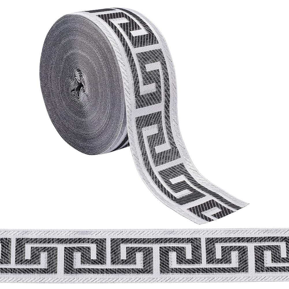 FINGERINSPIRE 25M Drapery Trim 60MM Wide Jacquard Ribbon with Gray Greek Key Design Polyester Material Craft Supplies for Home Decor DIY Sewing Gift Wrapping Art Projects