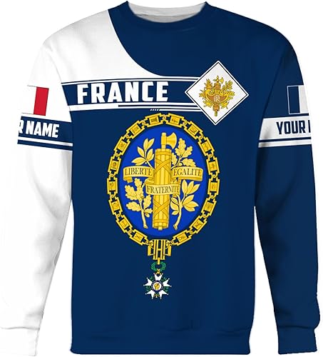 Vista 5 de Vybonz - Camisa personalizada de Francia para hombres y mujeres, Torre Eiffel París, camiseta con capucha de Francia, ropa de fútbol con bandera