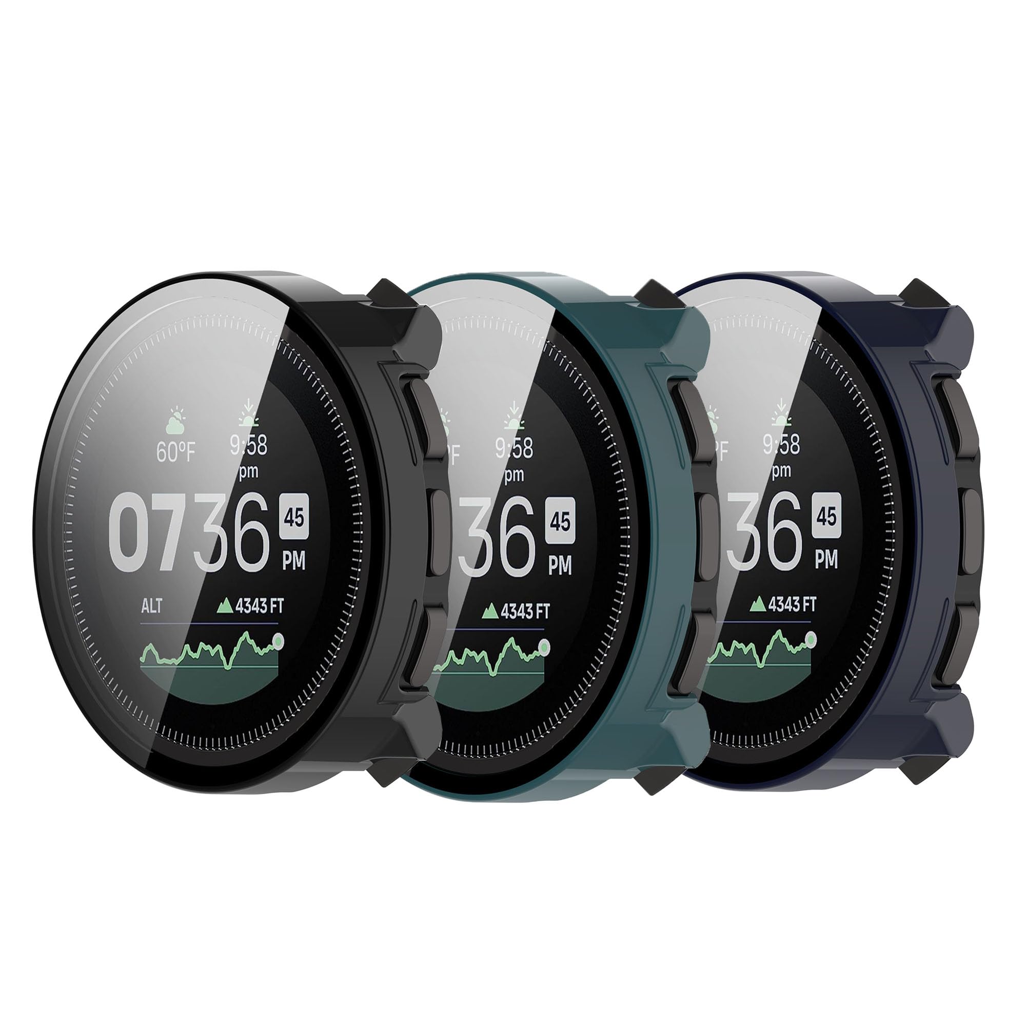 Compatible with SUUNTO Vertical Screen Protector Case, FitTurn Replacement Color PC Bumper with Tempered Glass Full Cover Film Accessories (3pack-1)