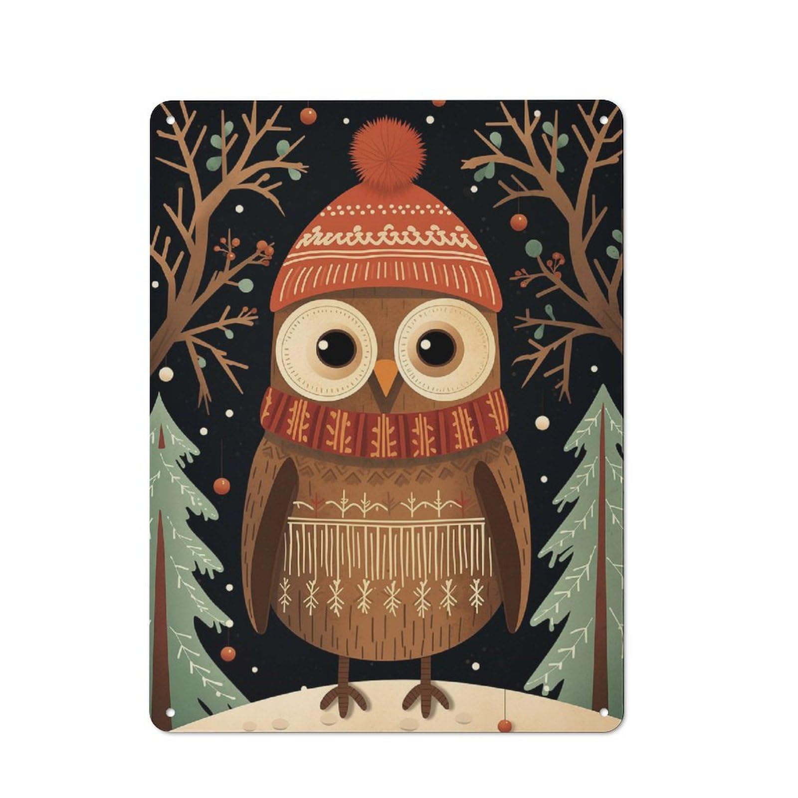 Junmoney Vintage Owl Xmas Metal Plaque 40X30cm With For Hallway Wall, Rustic Decor, For Garage, Workshop And Man Cave Decoration