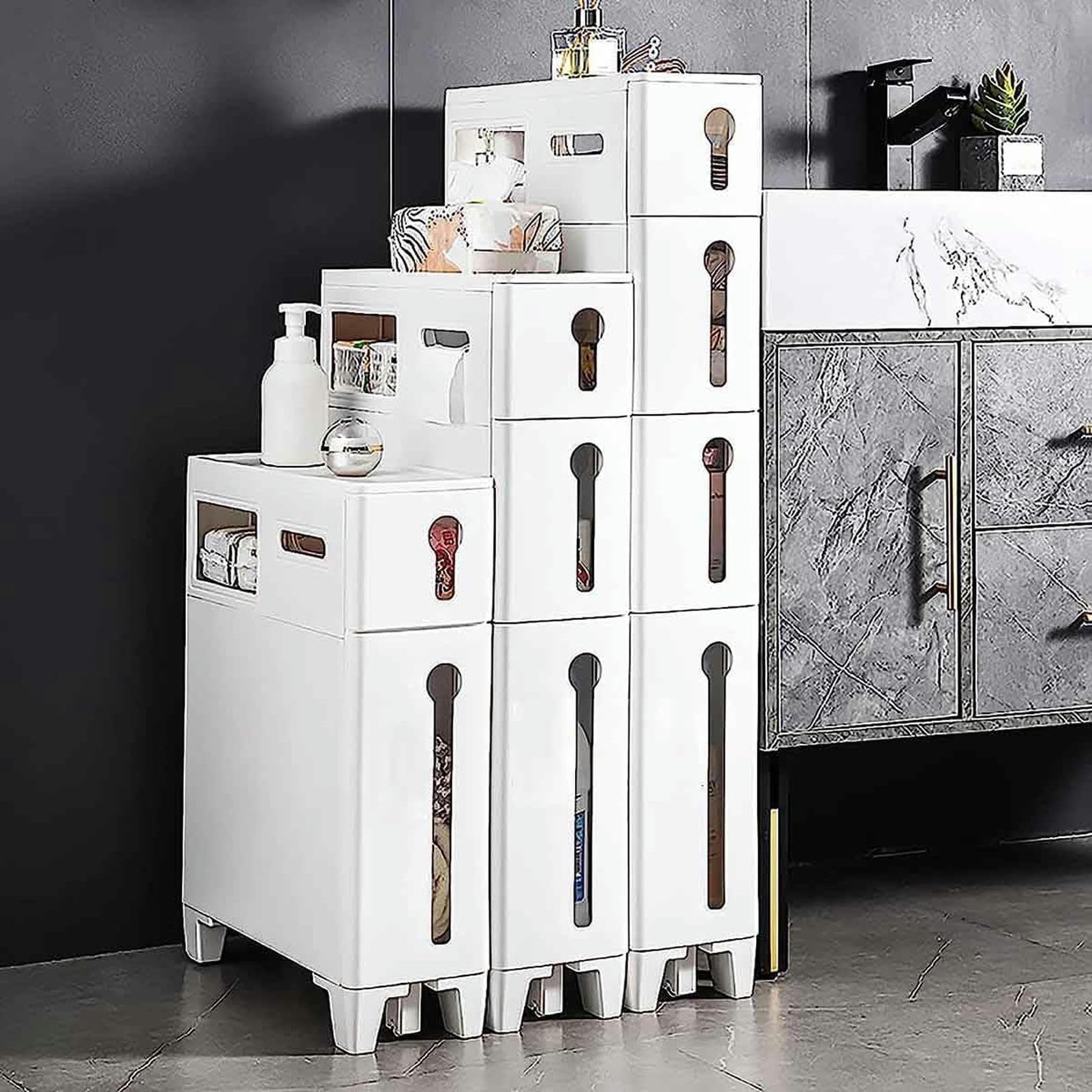 Cajones de almacenamiento apilables independientes, gabinete de piso de esquina de 2/3/4 niveles, gabinete de almacenamiento de baño pequeño para cocina, Sala de estar, g