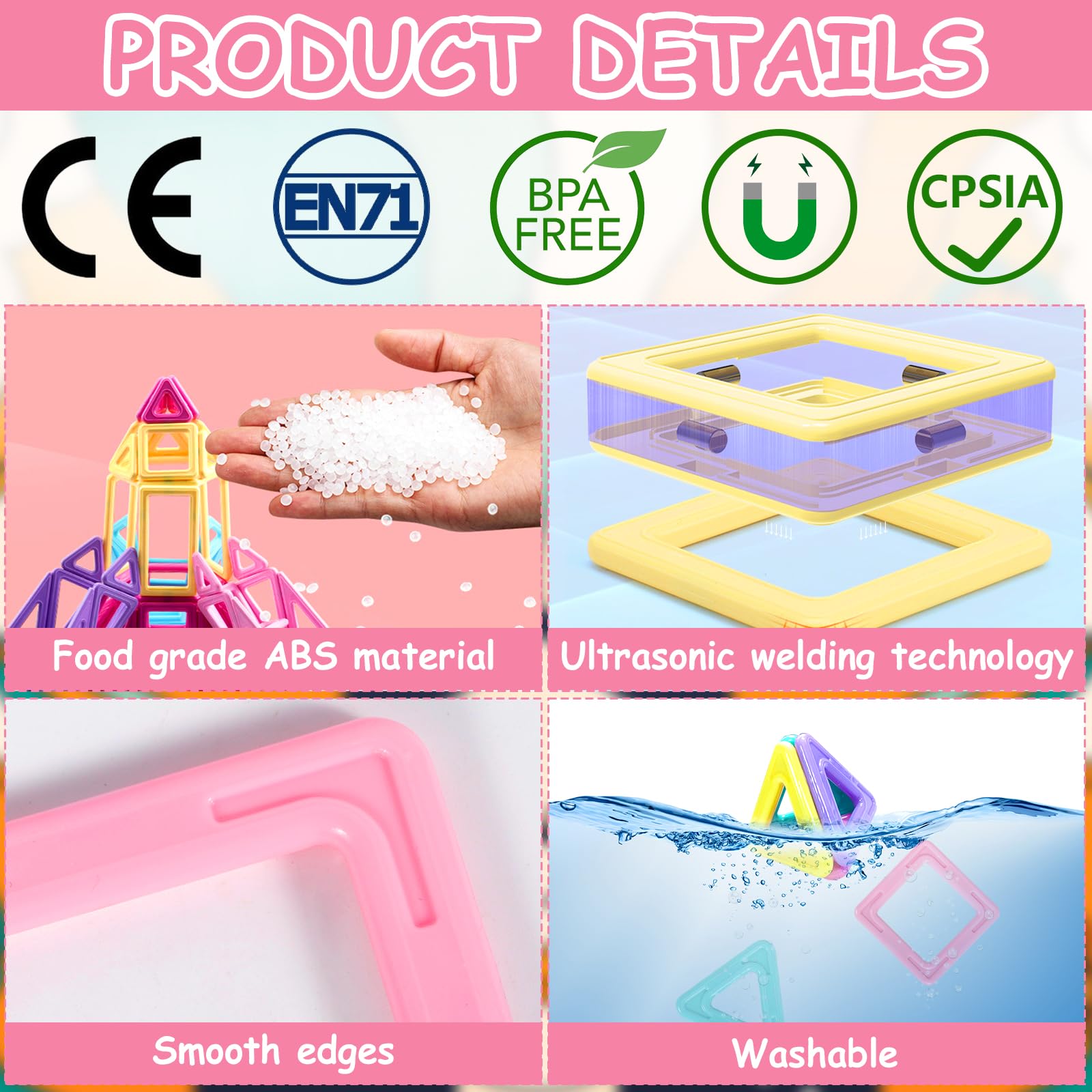 Costruzioni Magnetiche per Bambini 60 Pezzi, Giochi Educativi Mattoncini Magnetici per Bambini Bambina Bimbo 3 4 5 6 7 8 Anni Giochi Educativo Magneti Compleanno Natale Ottima Idea Regalo (B)