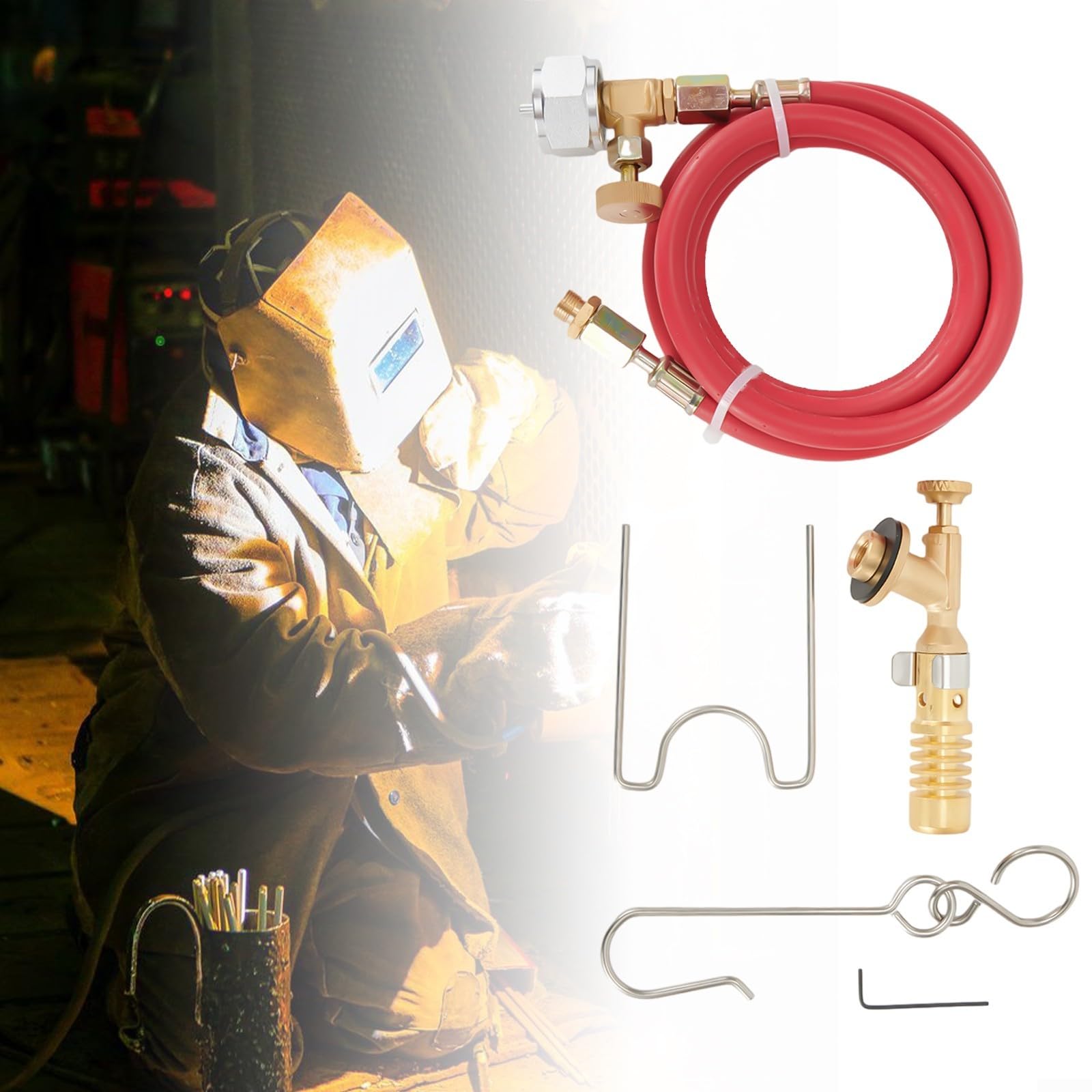 Chalumeau à gaz propane professionnel avec tuyau de 1,5 m pour plomberie, soudure, soudage, outil de chauffage de travail en métal avec contrôle de flamme réglable, compatible avec MAPP MAP Pro Gas