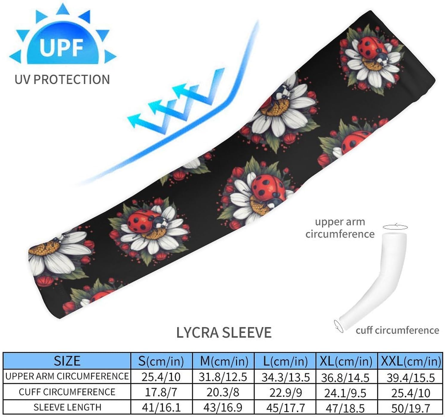 Daisy Flower with Ladybug Insect Arm Sleeves Sun Protection Sleeves Sports Cooling Arm Compression Sleeve for Men Women