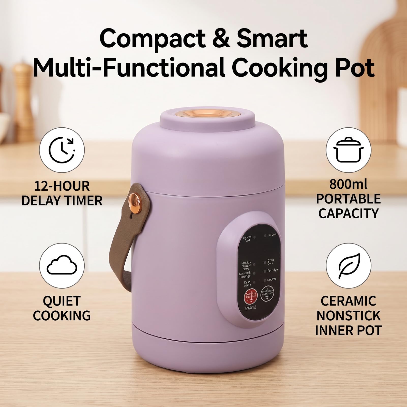 Mini Cuociriso da 800 Ml, Piccola Pentola, Timer 12 Ore (Spina