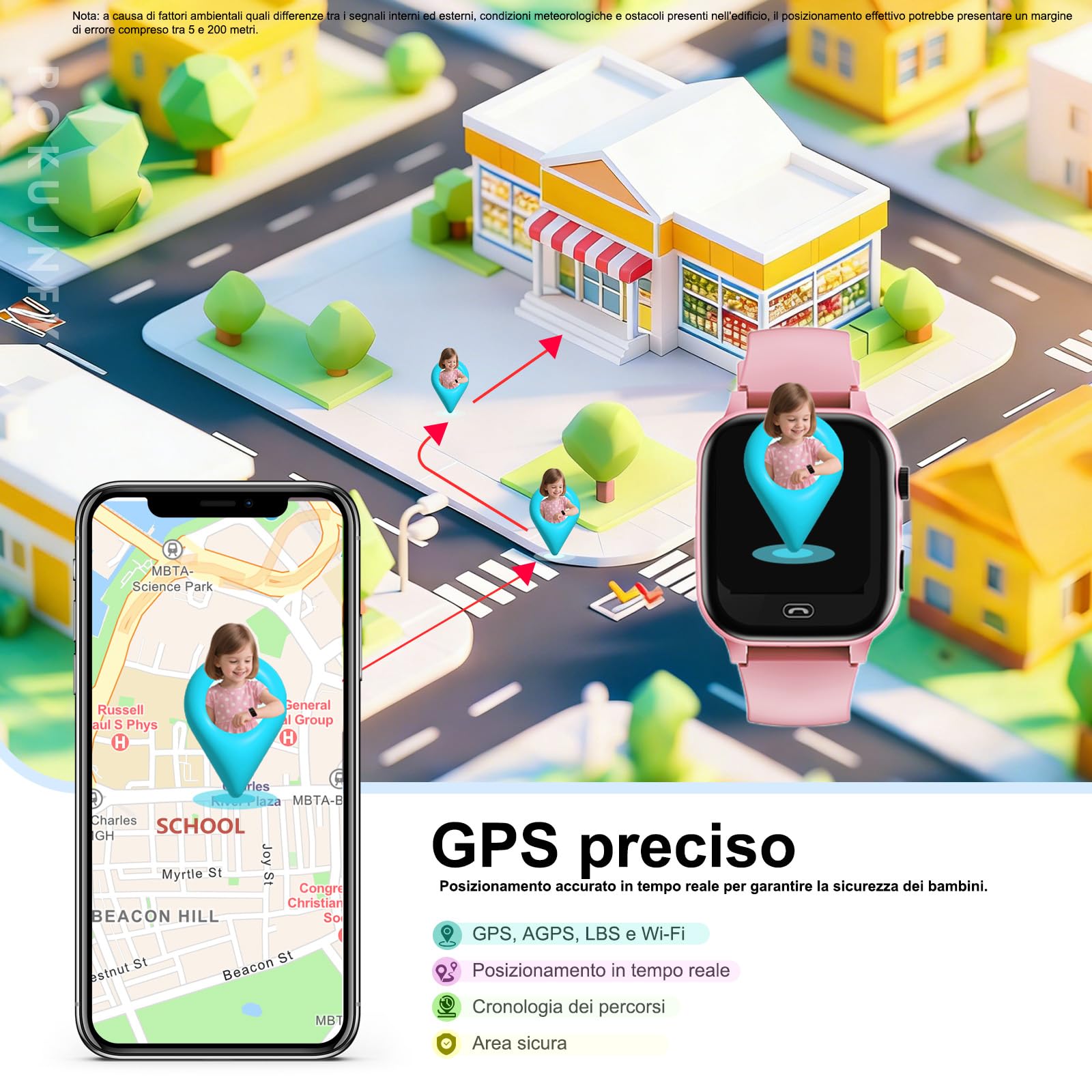 Smartwatch Bambini GPS Chiama Telefono SOS Contatti Chat Sveglia