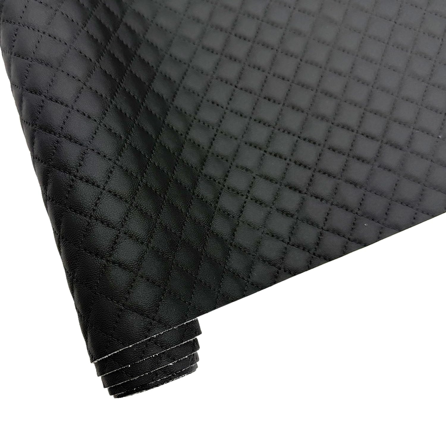 Tela de piel sintética suave de 16 x 54 pulgadas, vinilo acolchado a cuadros para motocicleta, sofá, bolsas, sillas, asientos de coche, tapicería, manualidades (negro)