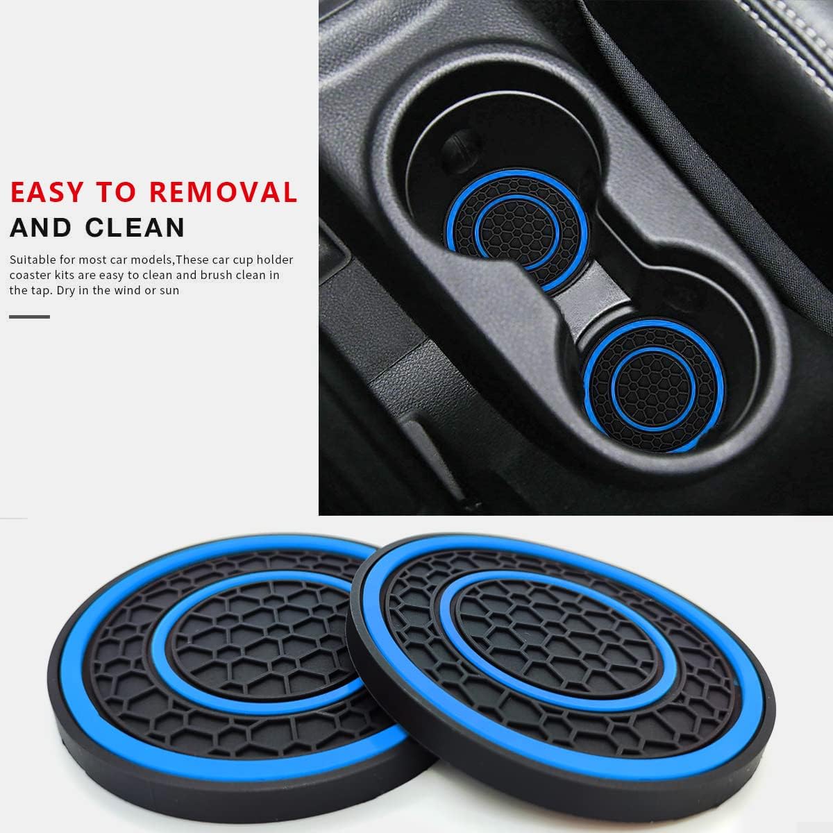 Auprite Car Cup Holder Coasters, 2 Pack Universal Auto Anti Slip Cup Holder Insert Coaster, Car Interior Accessories (Blue) - Image 5