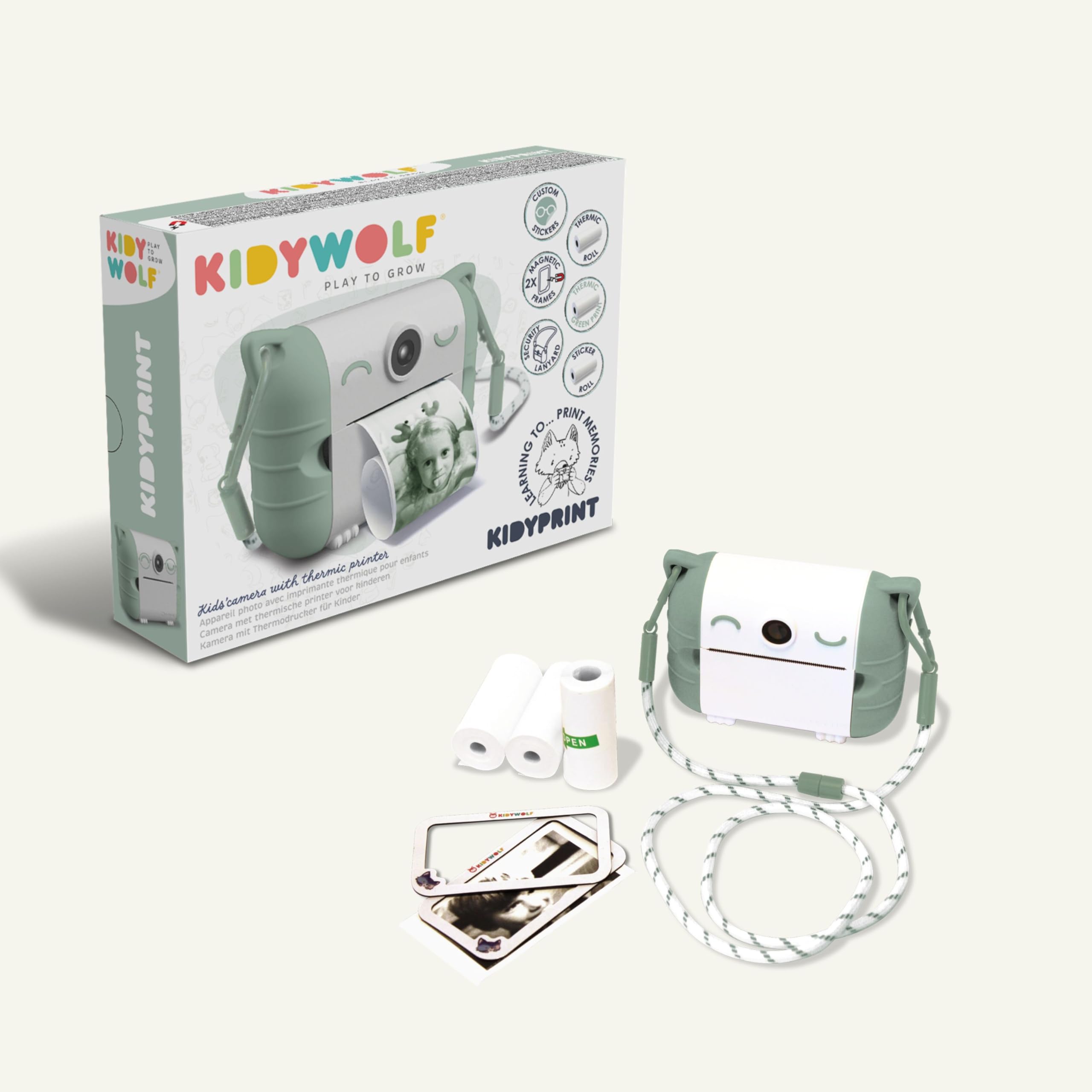 KIDYWOLF Kidyprint Vert – Appareil Photo Instantané Enfant avec Impression Thermique – Polaroid Ludique et Créatif pour Explorer, Capturer et Partager Ses Souvenirs