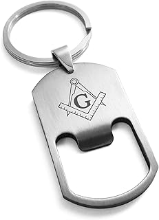 Tioneer Stainless Steel Freemasons Masonic Compass Bottle Opener Dog Tag Keychain Keyring