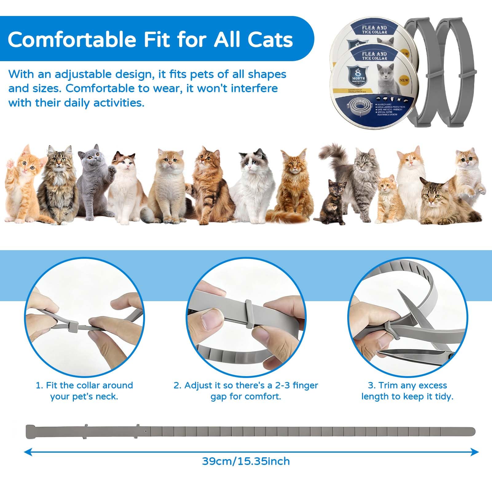 2 Pack Cat Collar, Natural Essential Oils Collar for Infections Prevention 16-Month Protection - Image 4