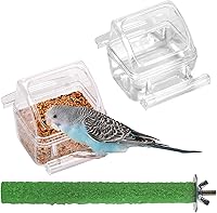 IBWell 2-Pack Clear Bird Cage Feeder with Perch - No Mess Water & Food Bowls for Parakeets & Small Birds