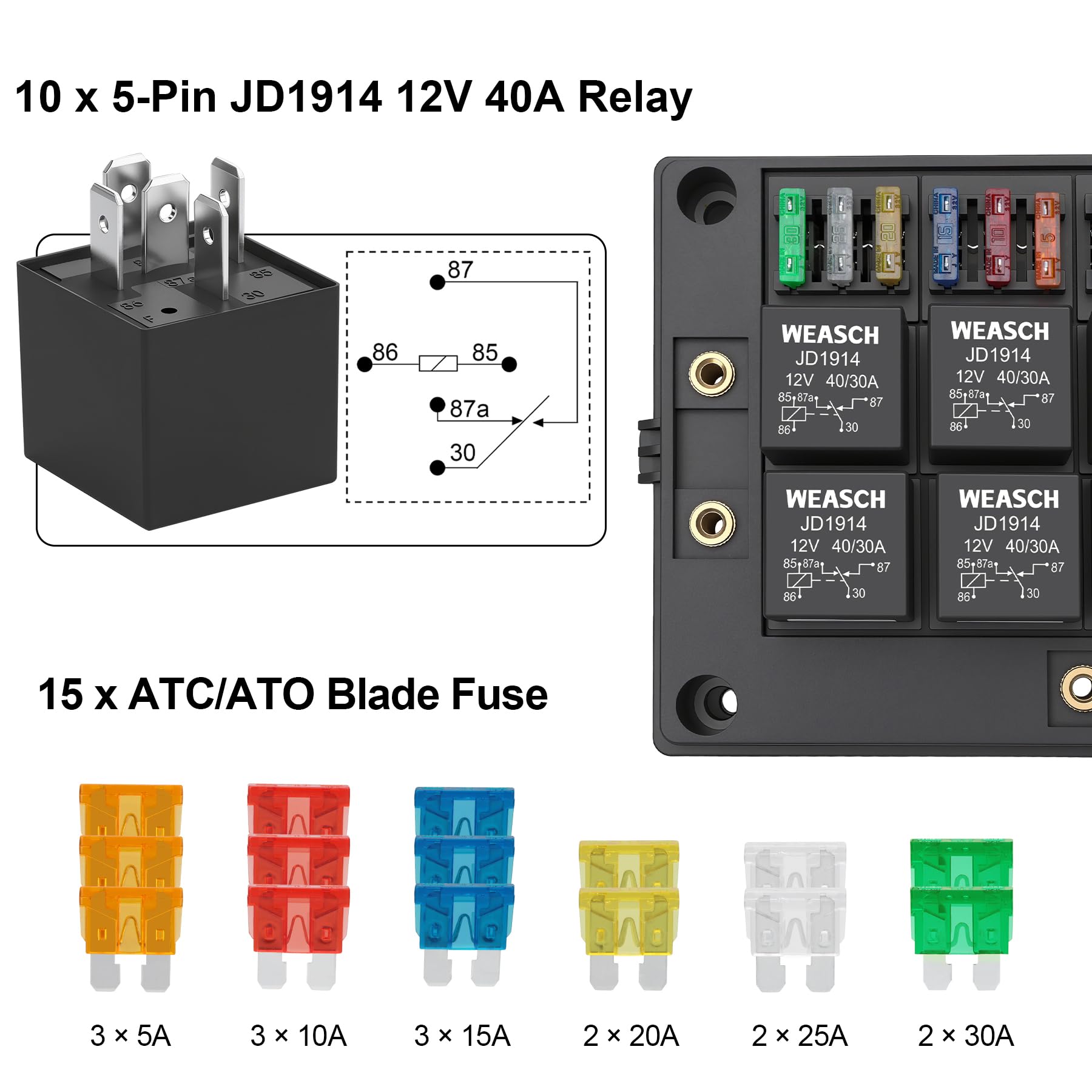 Fuse Block 12v 12V Automotive Fuse & Relay Box | 10 Relays + 15 Fuses ...
