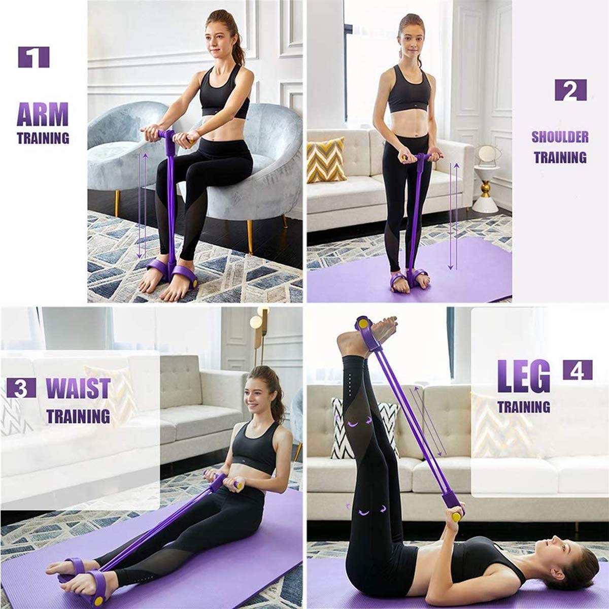 Corde de Tension Multifonctionnelle Sit-Up Bodybuilding Expander Bande de Résistance de Pédale Matériel D'entraînement élastique Pull Rope 4 Tubes Exerciseur Multifonction