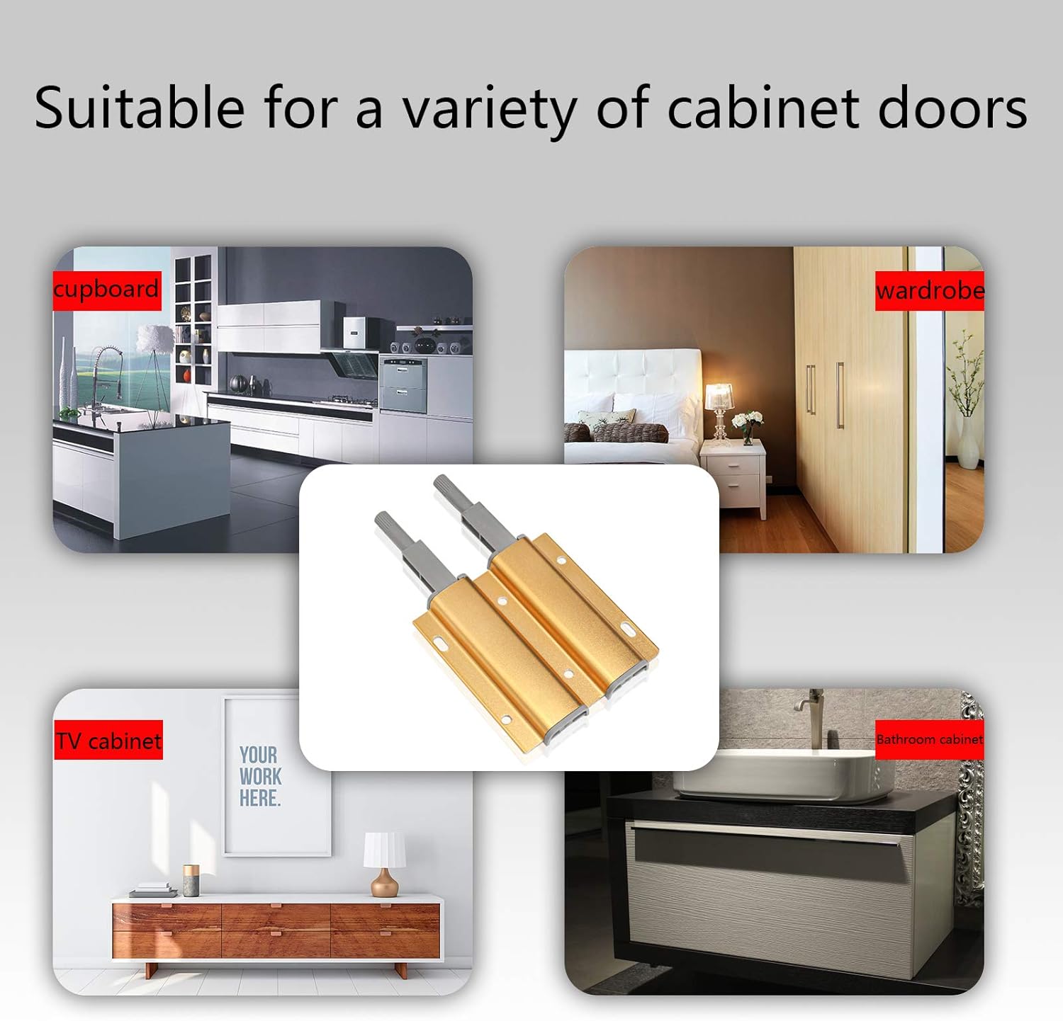 Magnetic HeavyDuty Cabinet Push to Open Latch 4 Pack Gold Double Push to Open Door Double Touch Latches for Kitchen Latches Hidden Cabinet Drawer Door Closures Release Hardware