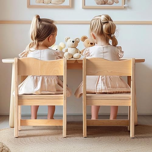 Miniatura 7 de ROBOTIME Sillas de madera para niños, 2 sillas para mesa para sala de juegos, muebles de madera para sala de juegos, muebles para niños para comer,