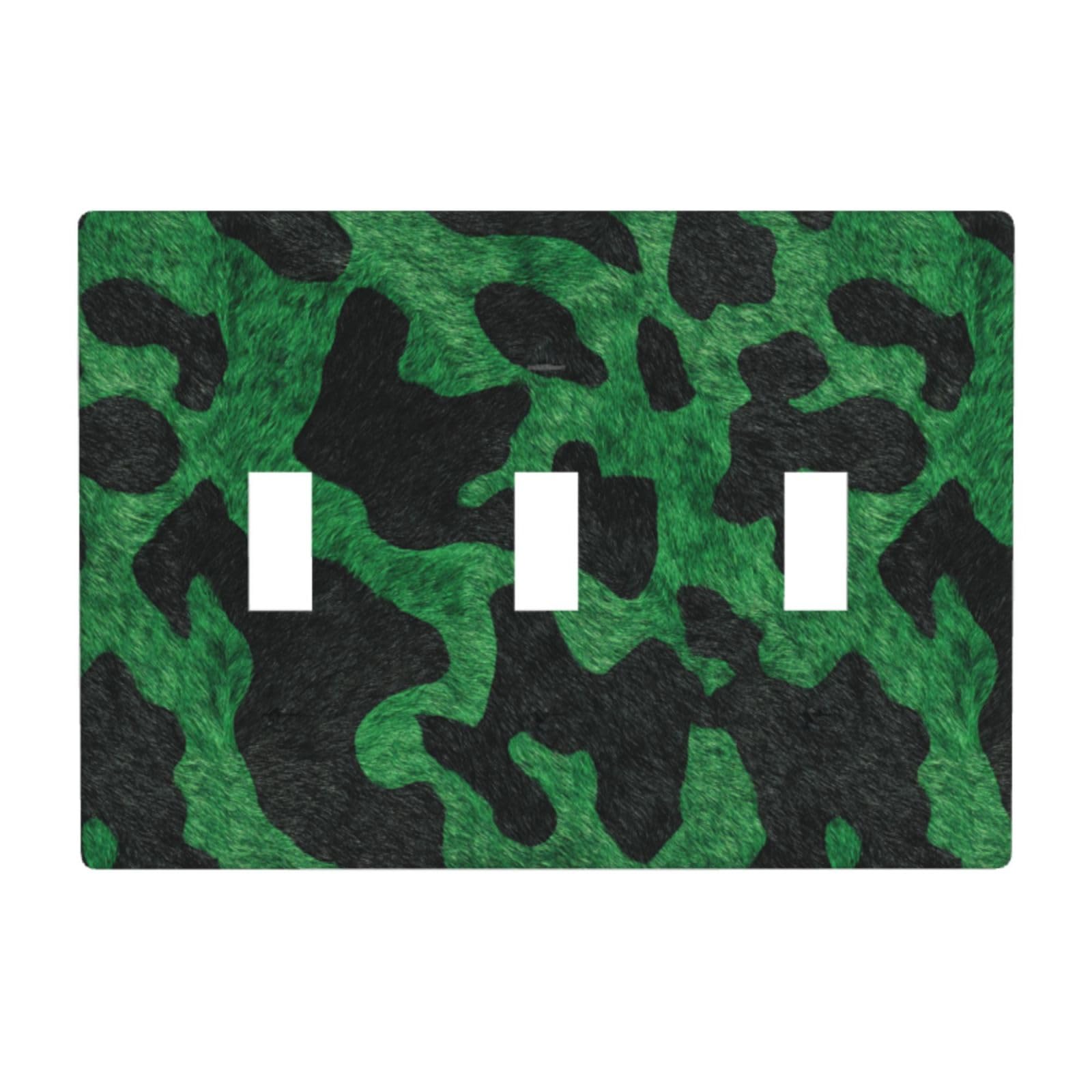 Green and Black Cowhide Pattern Light Switch Covers 3 Gang Triple Toggle Wall Plate Switchplate Electrical Faceplate for Bathroom Kitchen Bedroom Decor