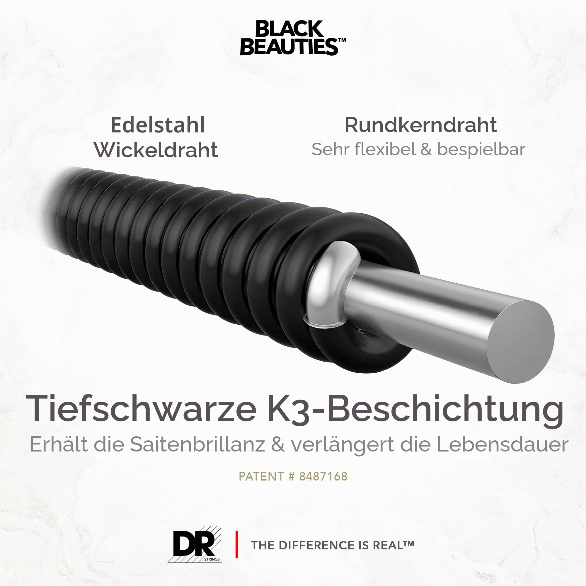 DR Black Beauties Bass 5 Saiten 45-130 | K3 Beschichtung, Langlebig, Korrosionsschutz, Kraeftiger Sound, Made in USA