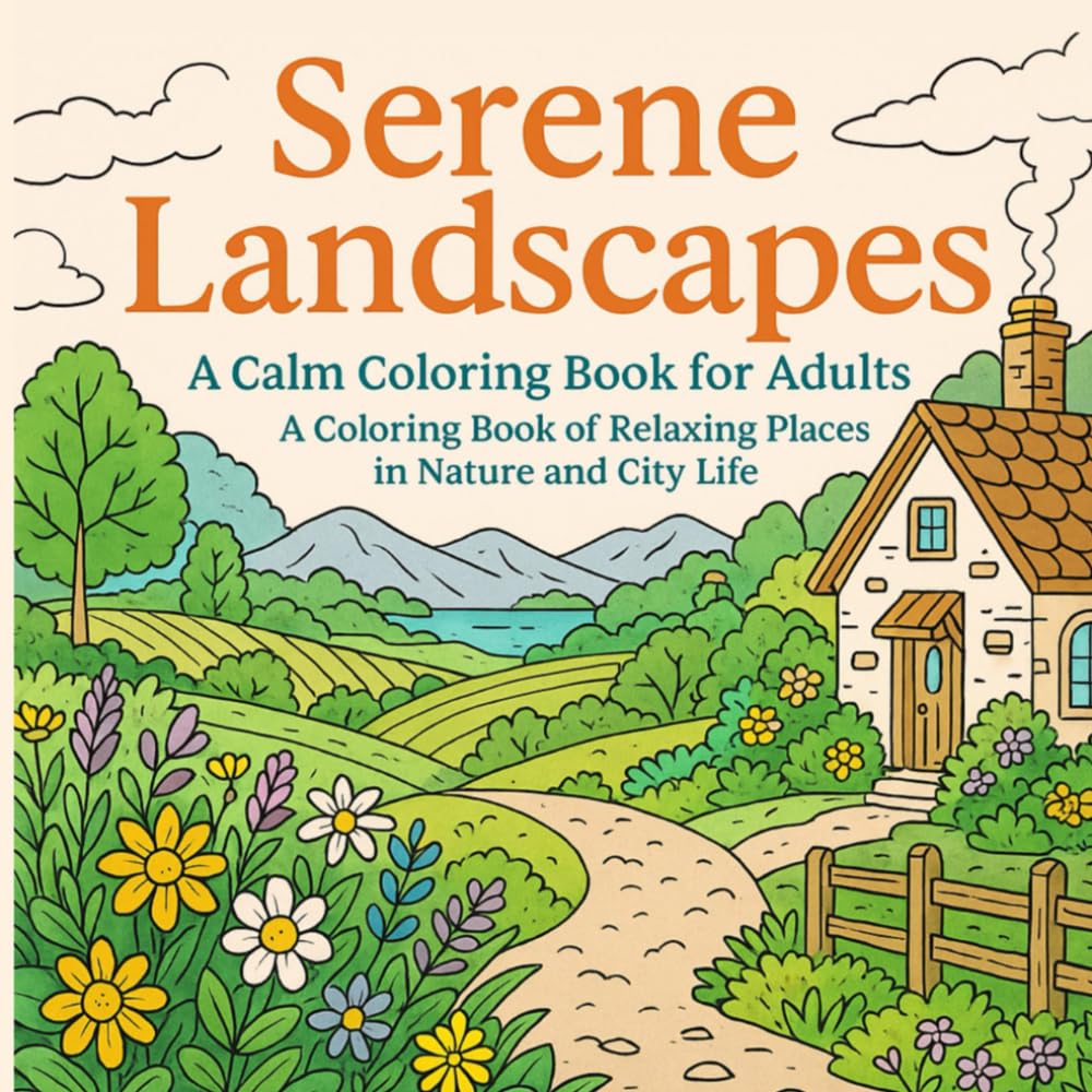 Serene Landscapes - Adult Coloring Book for Women & Men - Stress Relief - Drawing Book - Mindfulness - Anxiety - Gift for Adults - Easy & Beautiful - ... Relaxation (Relaxing Art Coloring Books)
