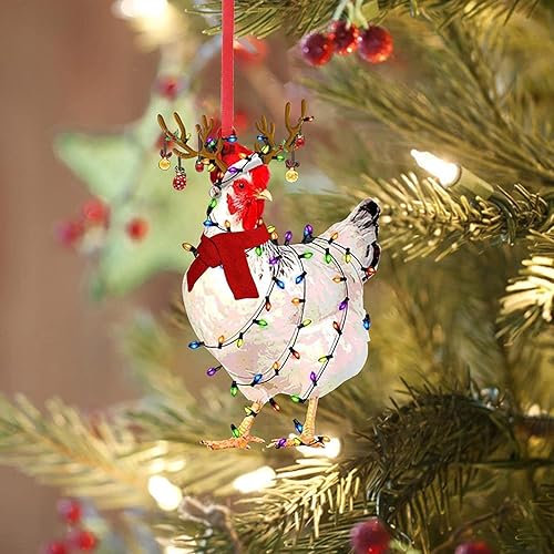 Miniatura 2 de Adornos navideños de pollo, 2025 divertidos gallinas de pollo con bufanda, adornos colgantes de árbol, decoraciones de Navidad para árbol, colgante