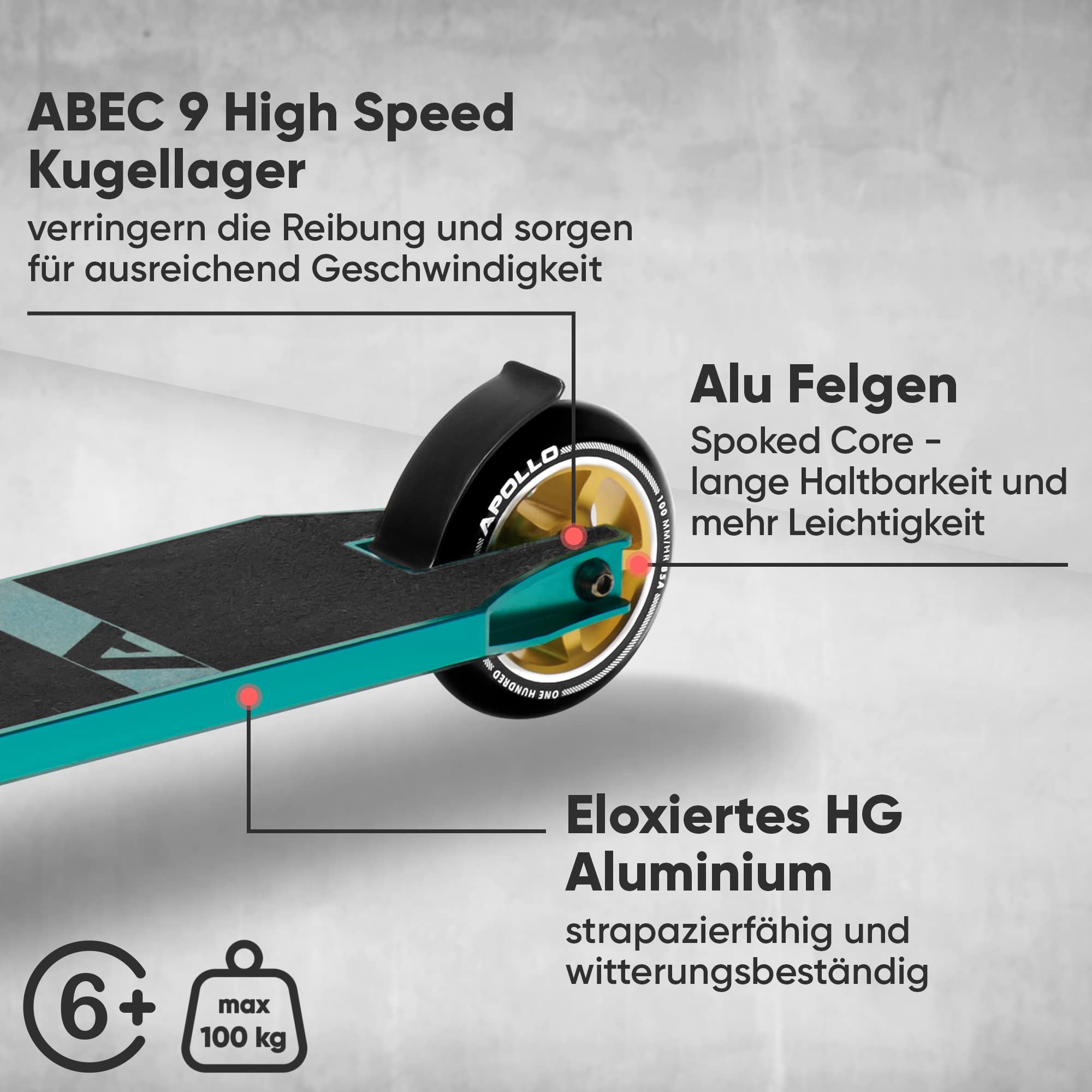 Apollo Stunt Scooter - Star Pro, eloxierter Profi Stuntroller, Kinder Scooter mit ABEC 9 Kugellagern, 100mm Wheels, Stunt Scooter auch für Erwachsene, Trick Roller für Teenies
