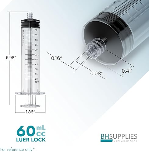 Miniatura 4 de Estuche a granel BH Supplies - Jeringa estéril Luer Lock de 2.0 fl oz, envuelta individualmente (300 jeringas, 6 cajas de 50 unidades)