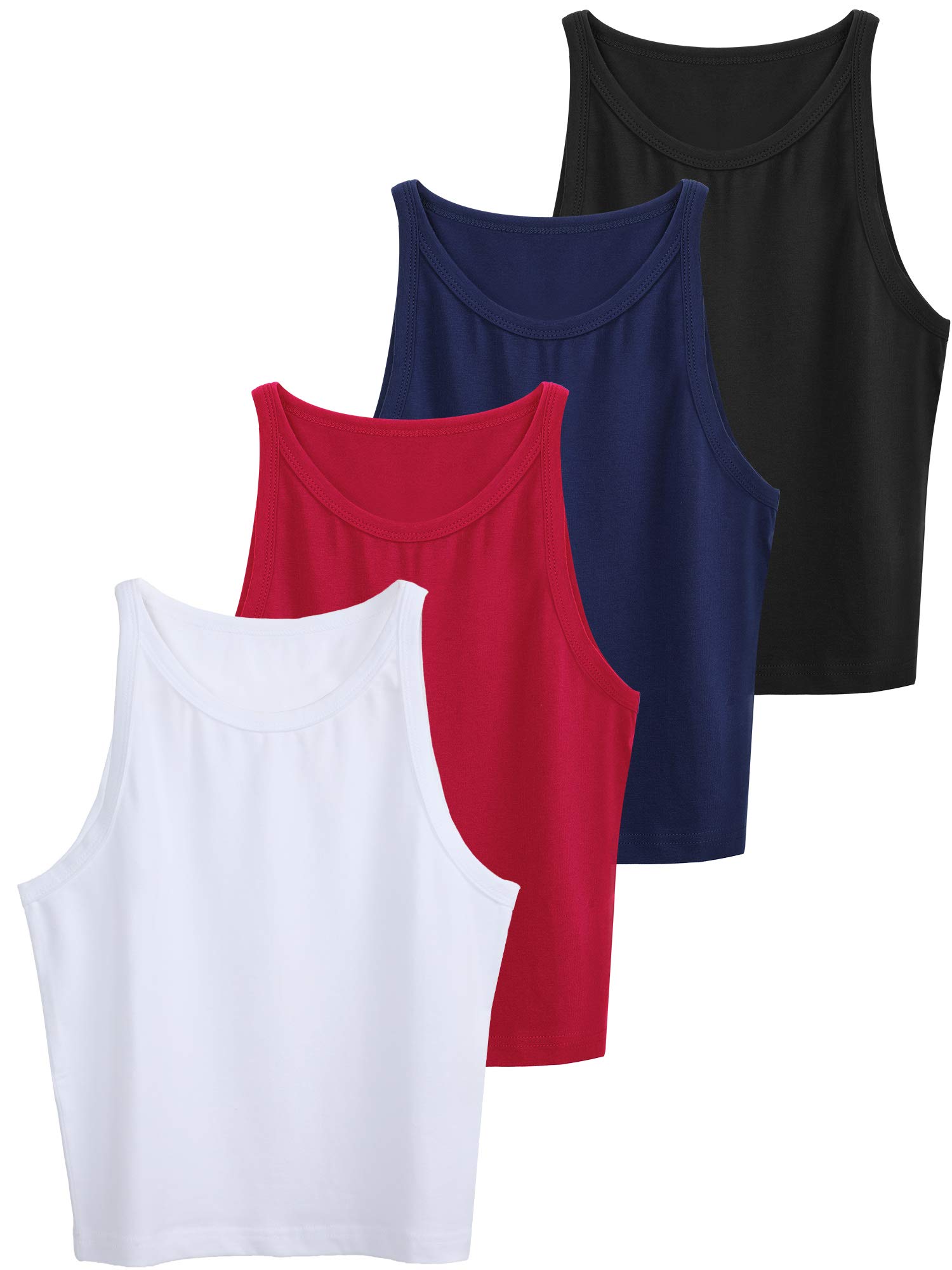 SATINIOR 4 Pezzi Crop Canotte di Base Donna Top Senza Maniche a Spalle Scoperte Top Sportivo in Cotone per Donna Ragazze Abbigliamento Quotidiano
