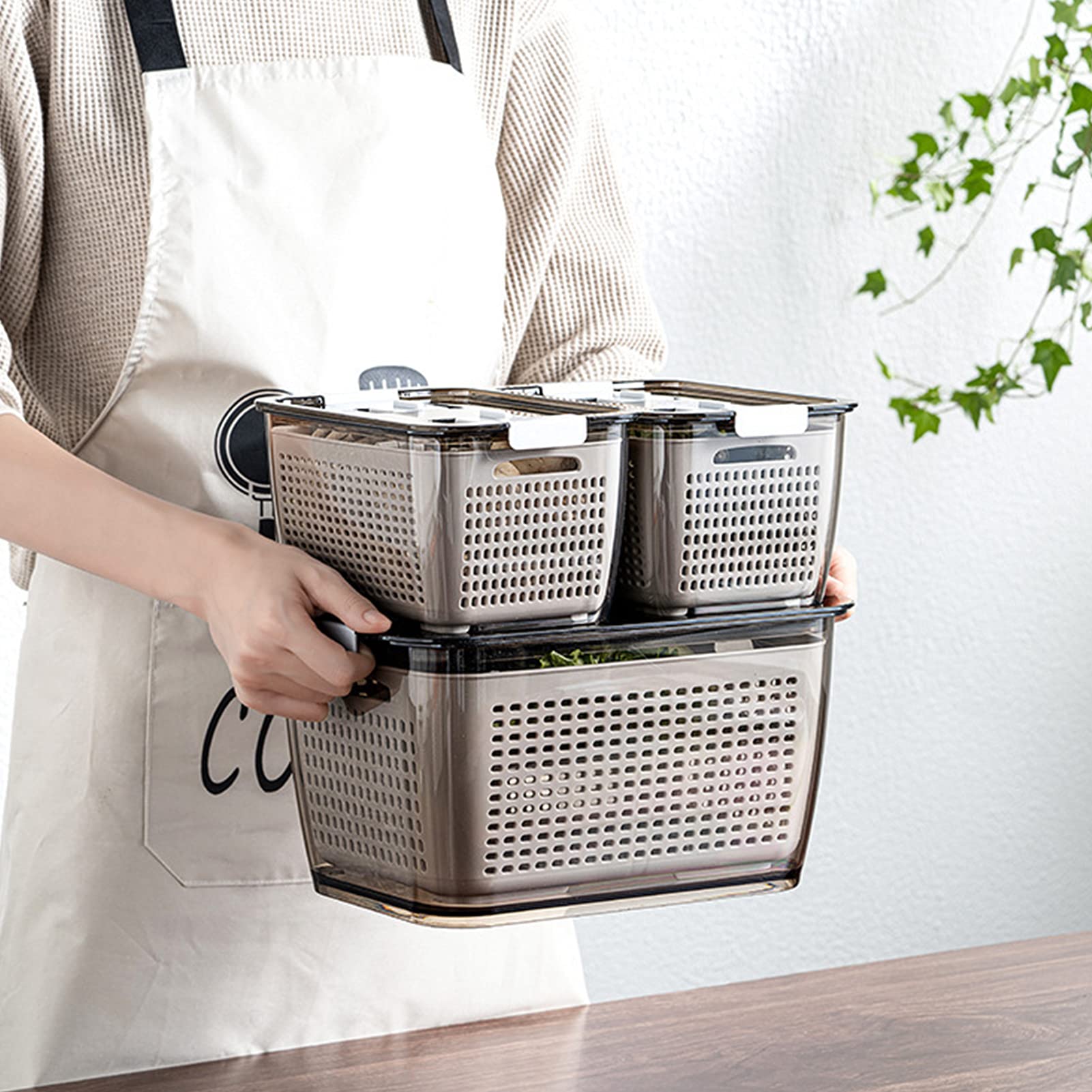 Contenedor de almacenamiento de alimentos de 4,5 L, cuadrado sellado para frutas, verduras y queso, solución de almacenamiento de cocina, hermético, contenedor de alimentos en color gris