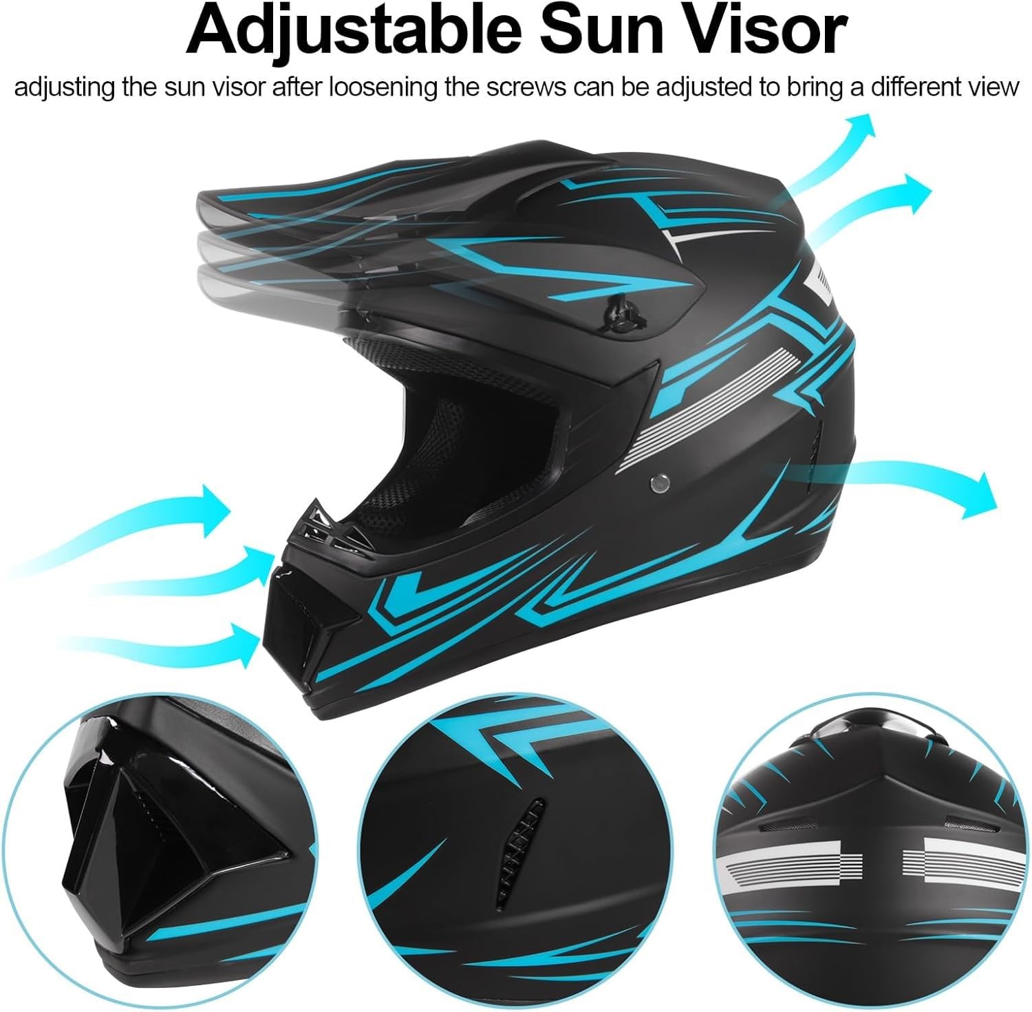Casque VTT pour Jeunes, Homologué Dot, pour Enfants, Motocross, BMX, Tout-Terrain, Kart, avec Lunettes, Gants, Masque