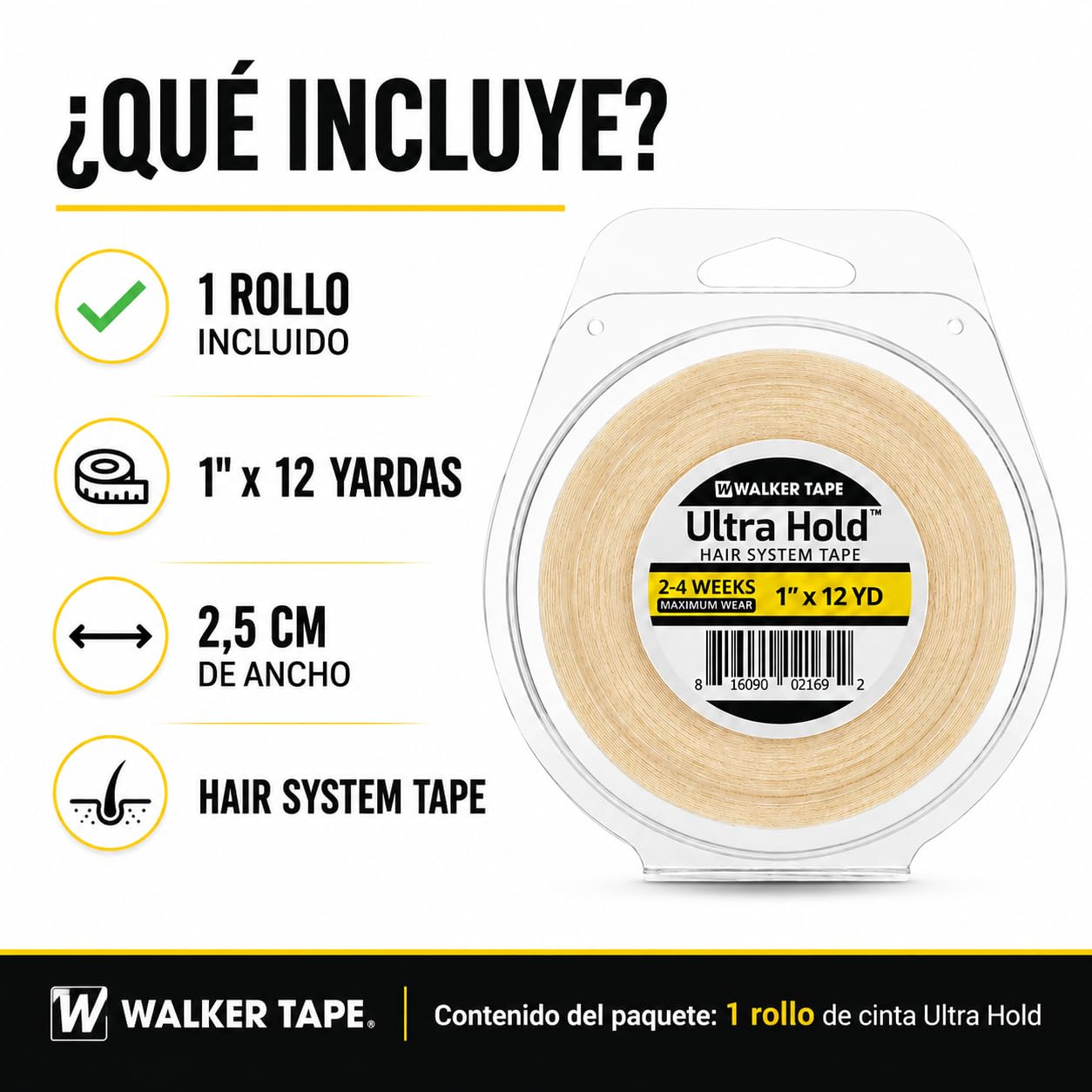 Walker Tape Co. Ultra Hold Rouleau d'extension de cheveux 2,5 cm x 12 m