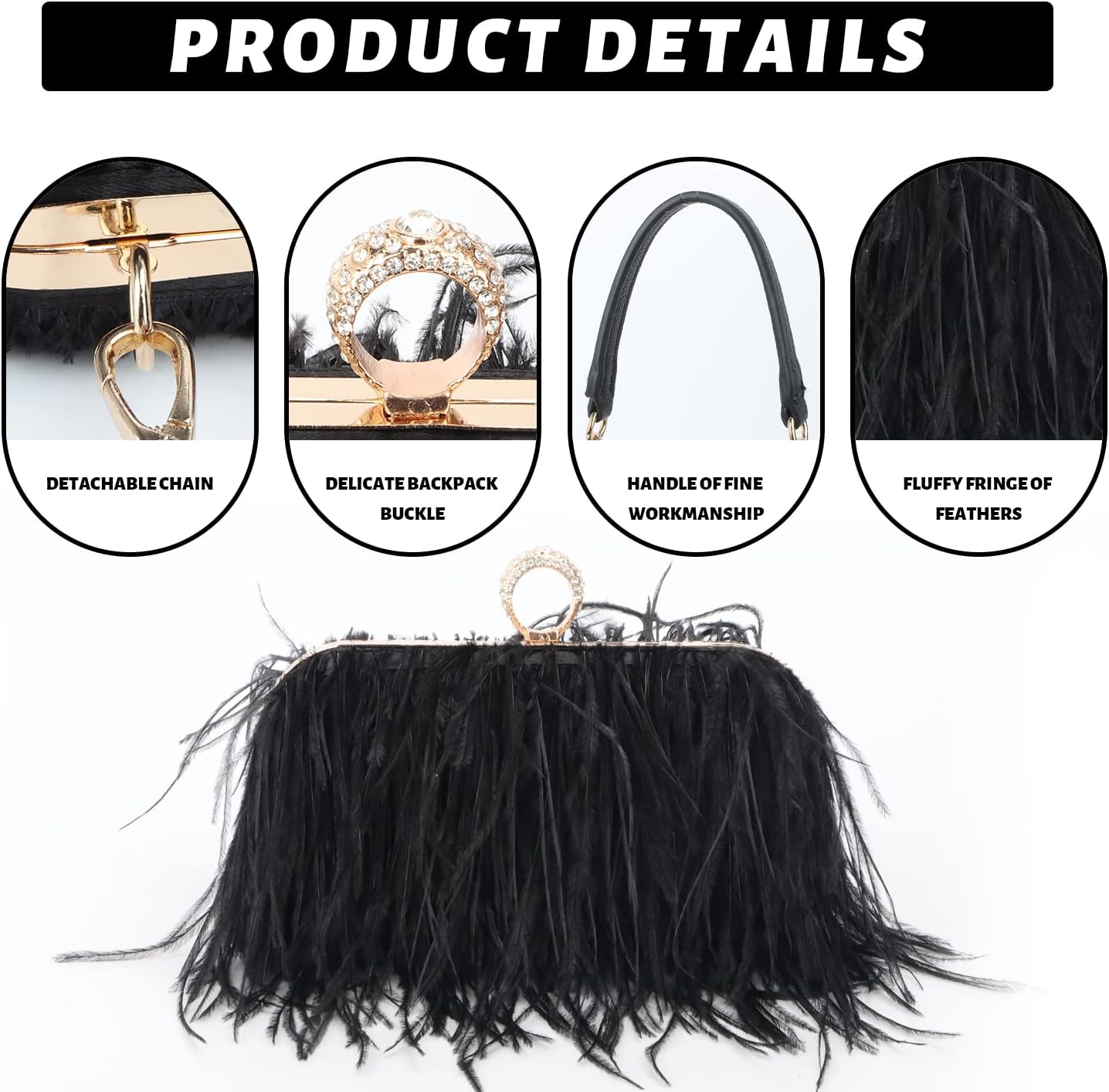 KUANG! Real Natural Ostrich Feather Clutch Evening Bag Fashion Handbag Purse for Banquet Party - Image 5