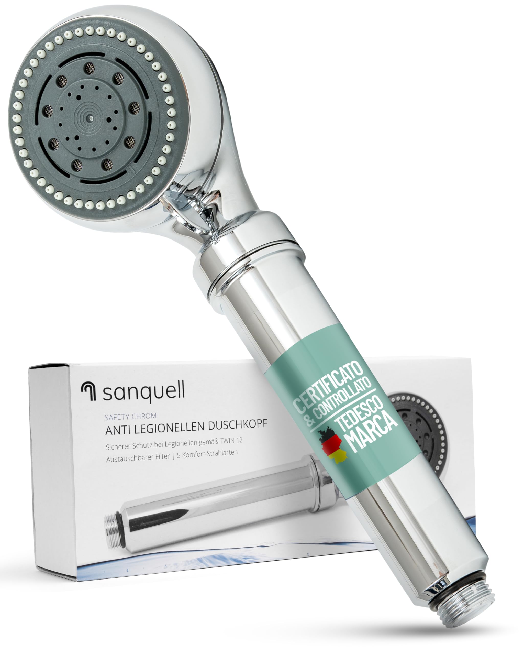 Soffione doccia con filtro antilegionella | Certificazione di protezione immediata contro la legionella | Tecnologia medica | Discreto e sicuro