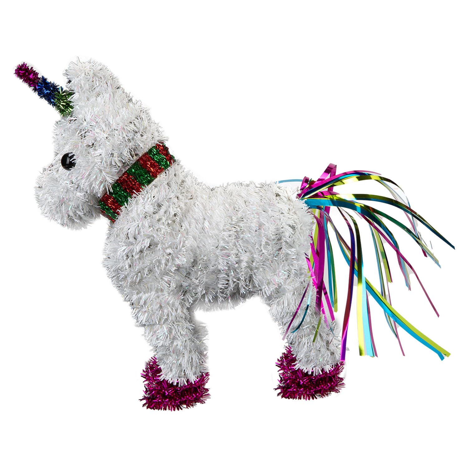 VFM e-Store - Christmas Decoration Tinsel Unicorn X 1 Stocking Filler Xmas Present Celebration Festive Winter Ornaments - 25cm X 22cm White Unicorn 25cm