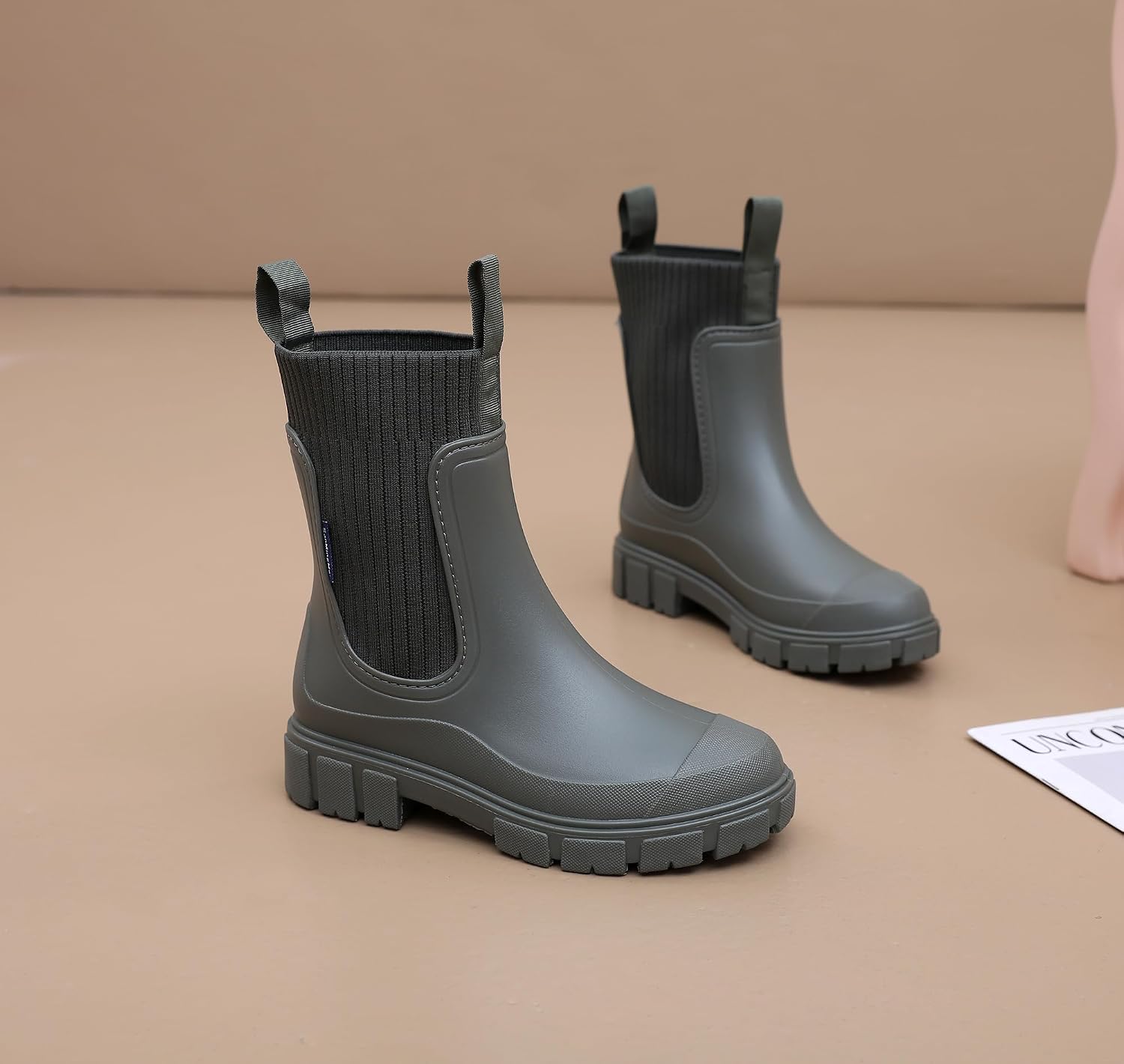 Women's Ankle Rain Boots Waterproof Rubber Upper, Short Slip On Wellies, Wide Opening Lightweight Textured Sole Booties for Garden, Dog Walking, Camping, Yard Work, Outdoor Wet