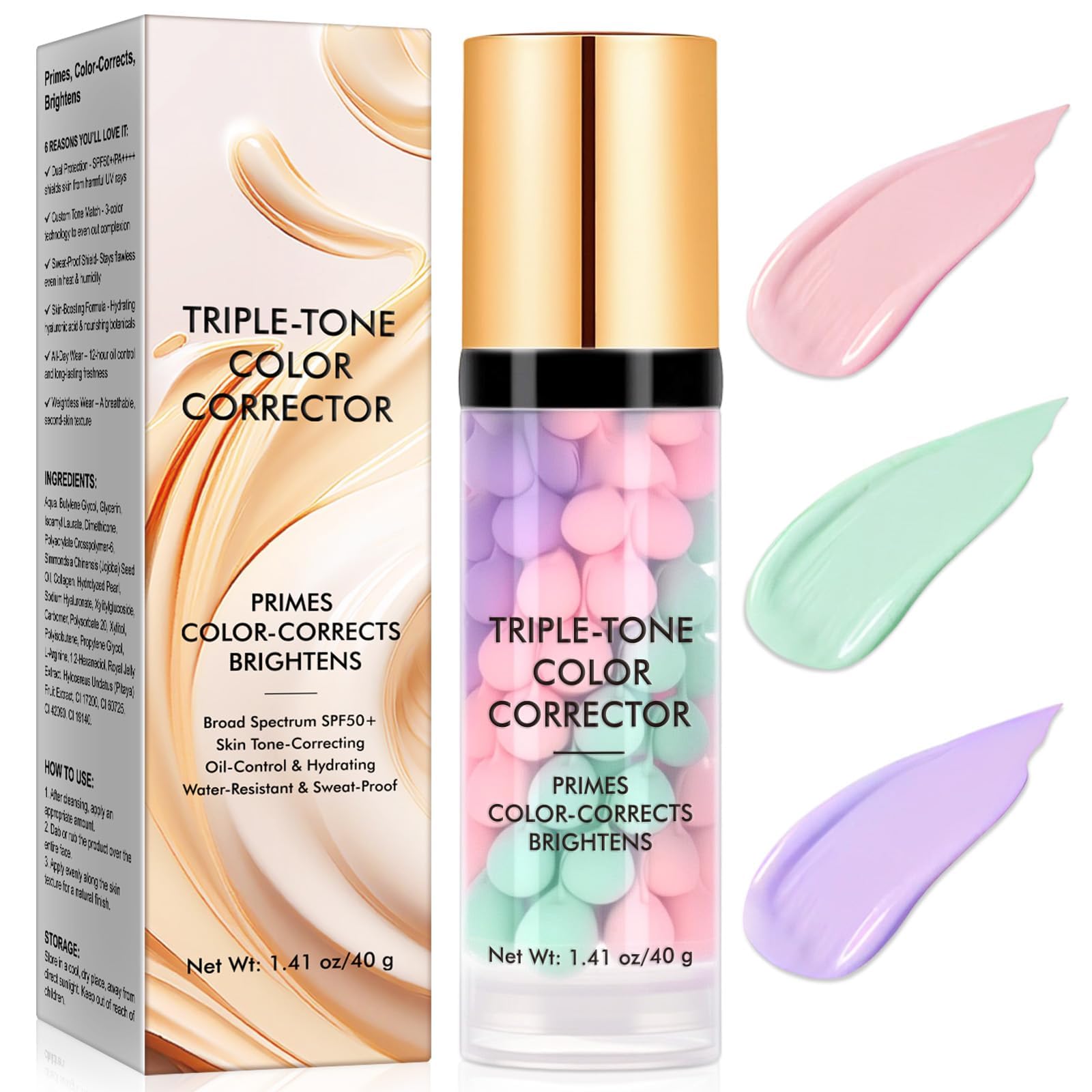 Primer for Face Before Makeup, 3 In 1 One Step Color Corrector Primer, SPF 50 PA+ Sunscreen Isolation Cream, Hydrating, Oil Control Facial Serum Even Skin Tone, Water-Resistant & Sweat-Proof 1.41 Fl Oz (Pack of 1) Style 3 (Color Corrector Primer )
