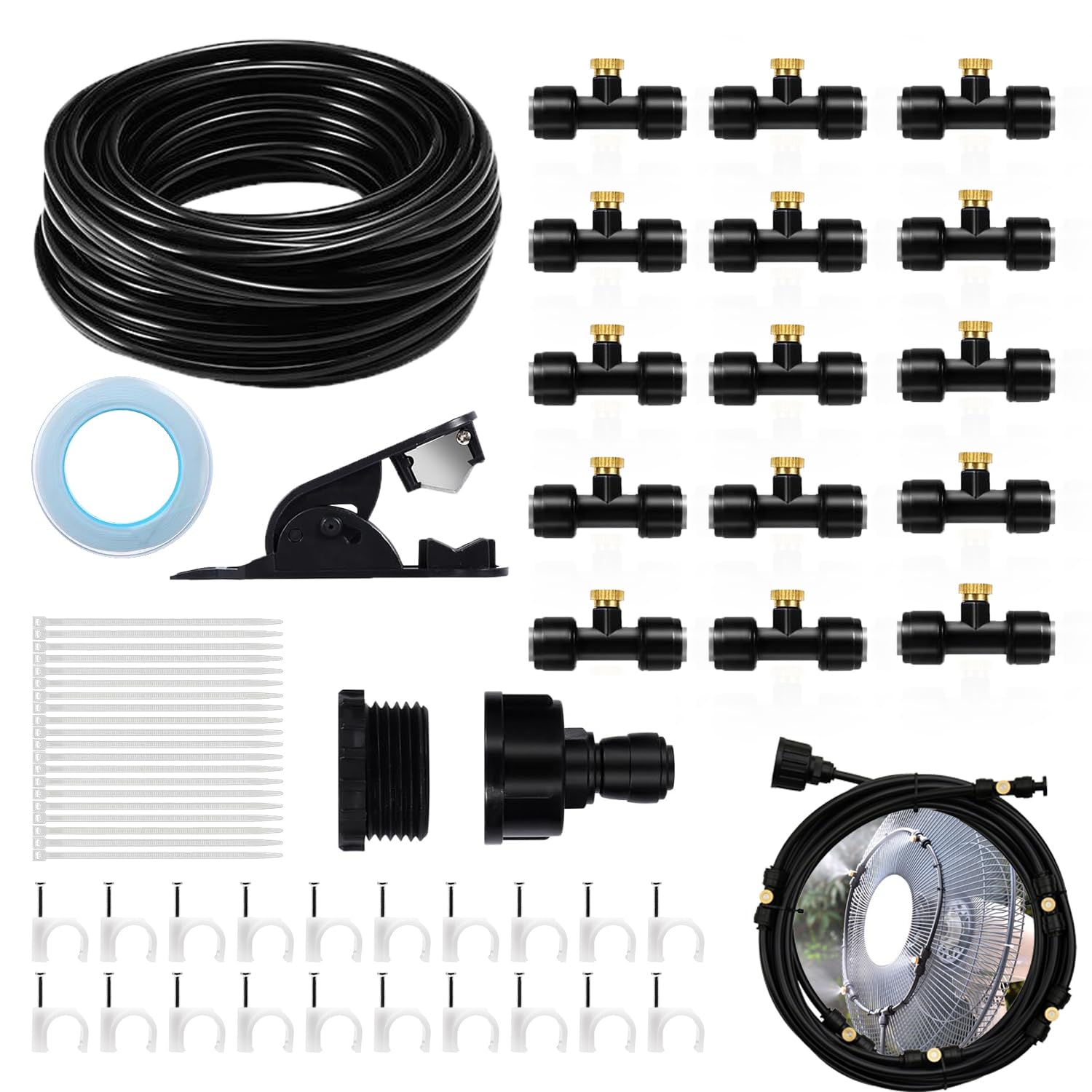 15m Système Refroidissement Brumisation 75 pcs Kit Arrosage Goutte à Goutte Kit D'Irrigation Système de Brumisation Tuyau Brumisateur Exterieur pour Jardins Patios Parasols Toits