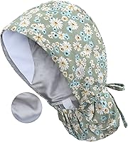 Vista 29 de Gorra médica con forro de satén con bolsillo para cola de caballo, gorro de enfermera médica de algodón con banda elástica para el sudor