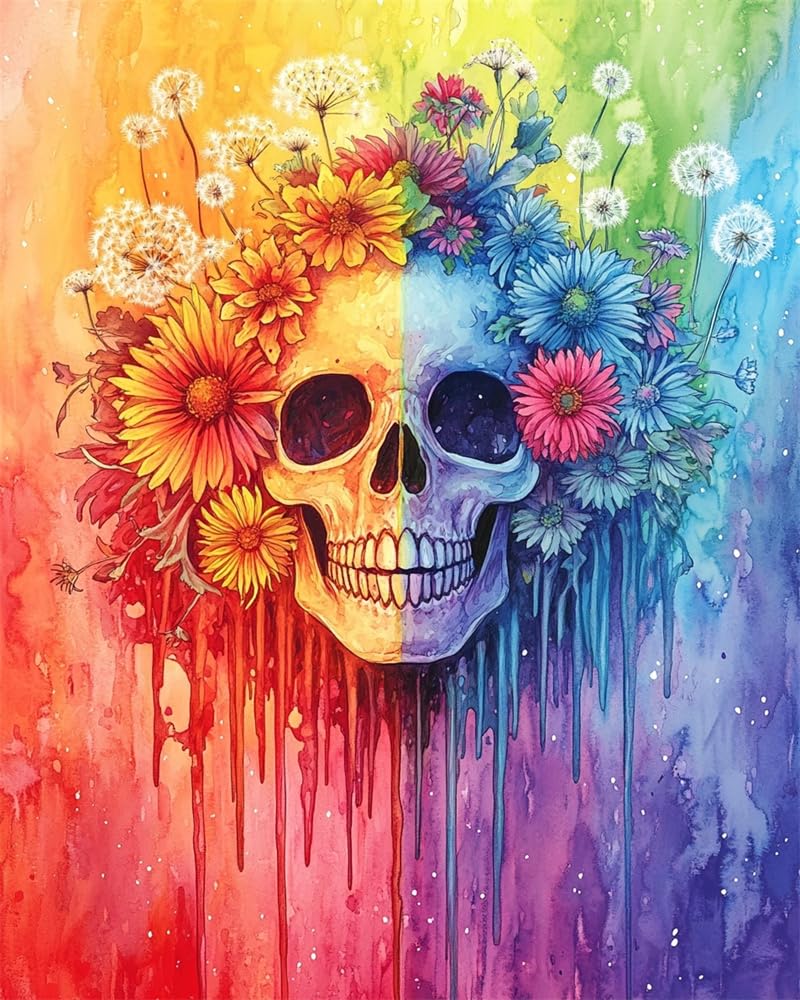 Henypt Crafts Stamped Cross Stitch Kits Preprinted Pattern Counted Embroidery Skull and Flowers Starter Kits for Beginner and Adults Stamped 11Ct Adult Craft Kits