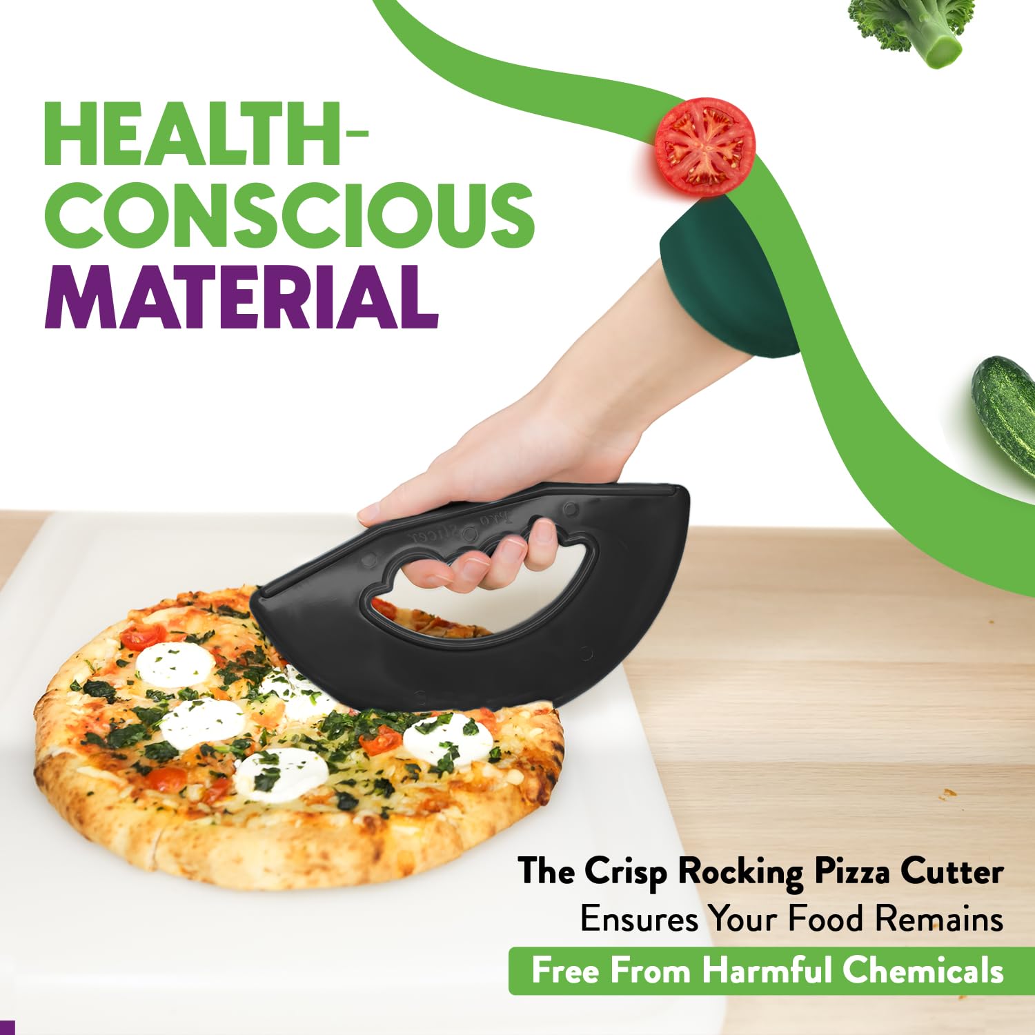 Crisp Pizza Cutter - USA Made, Durable Heat-Resistant Polypropylene, Dishwasher Safe, Black - View #7