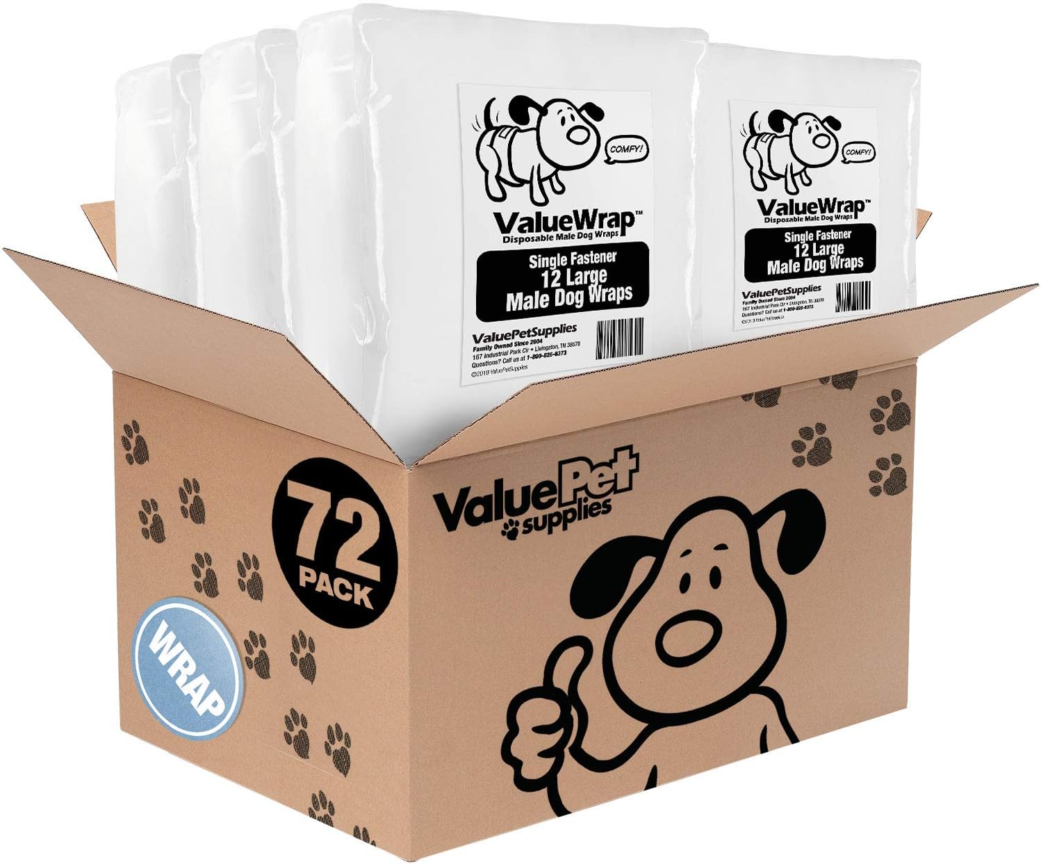 Male Wraps, Disposable Dog Diapers, 1-Tab Large, Lavender, 72 Count - Snag-Free Fastener, Leak Protection, Wetness Indicator
