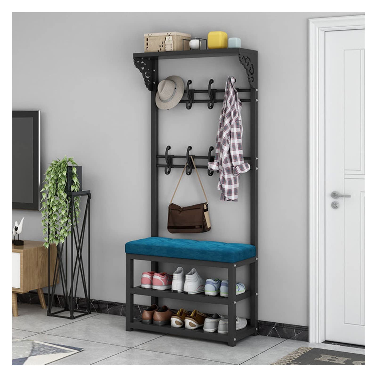 FGXHHS Coat Rack with Shoe Bench and Storage Shelf, Space-Saving Entryway Organizer for Hallway or Bedroom