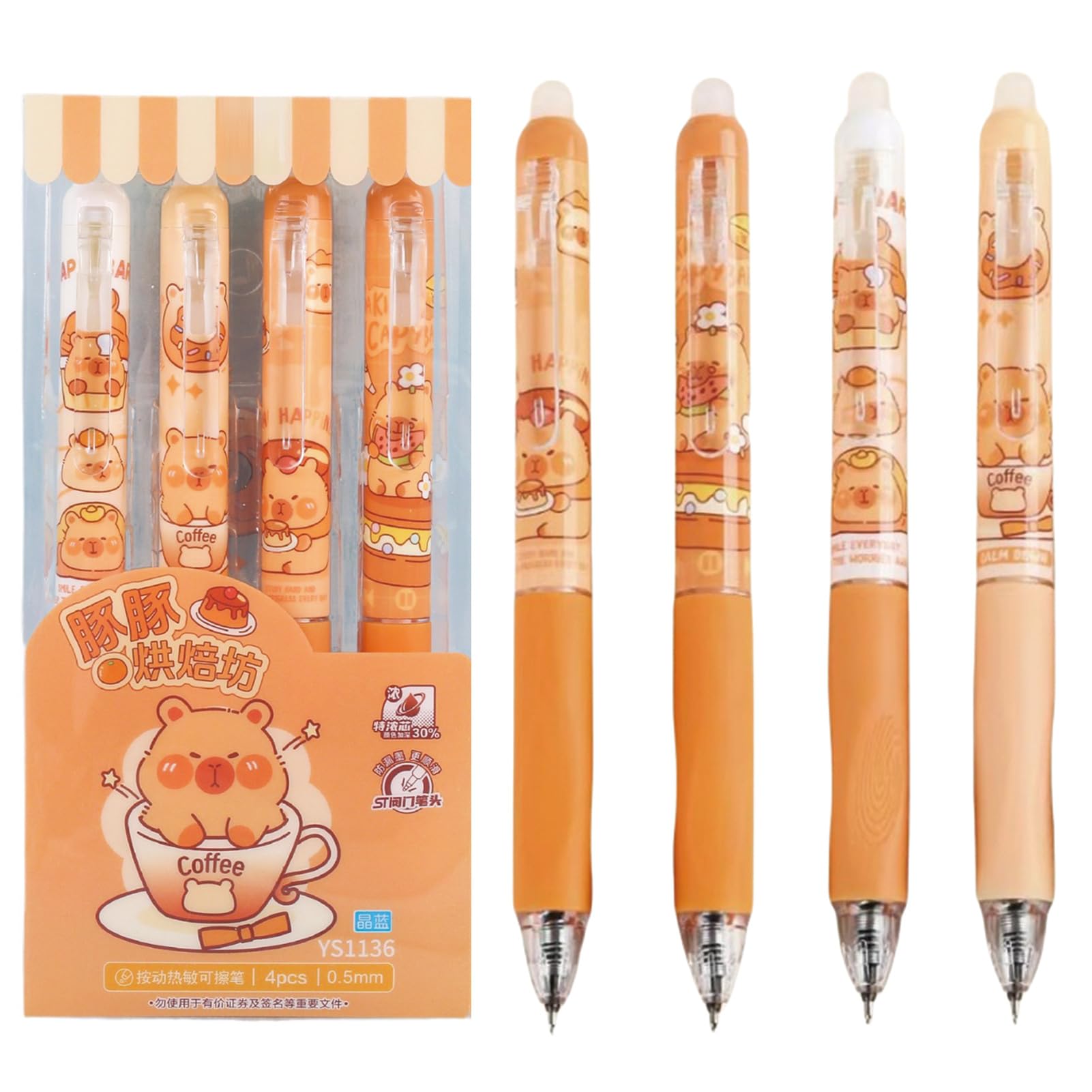 4 Pcs Erasable Gel Pens Cute Retractable Pens Cartoon Capybara Erasable Pen 0 5mm Black Ink Writing Pen