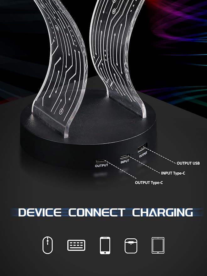 Soporte para Auriculares CoolGift Mart con Luz LED y Puertos USB miniatura 6