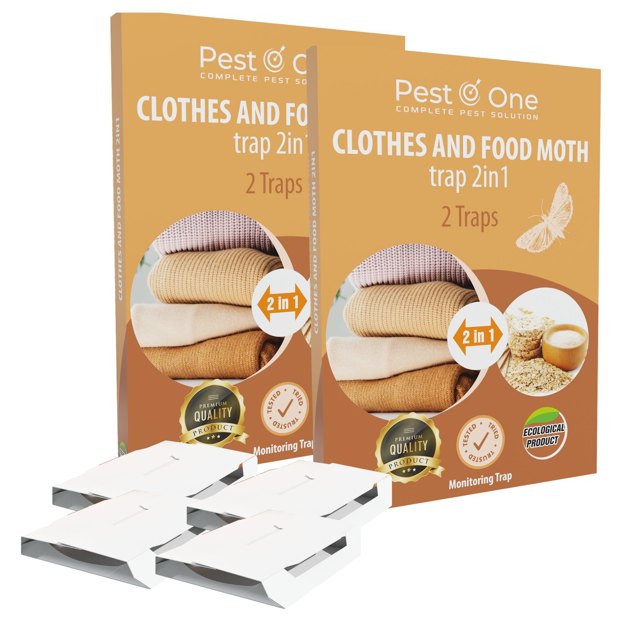 Pest O One Clothes & Food Moth Traps 2 Boxes (4 Traps) | Natural Pheromone Sticky Pads for Monitoring | Safe, Non-Toxic, Odourless | Protect Wardrobes, Fabrics & Wool from Moth Damage